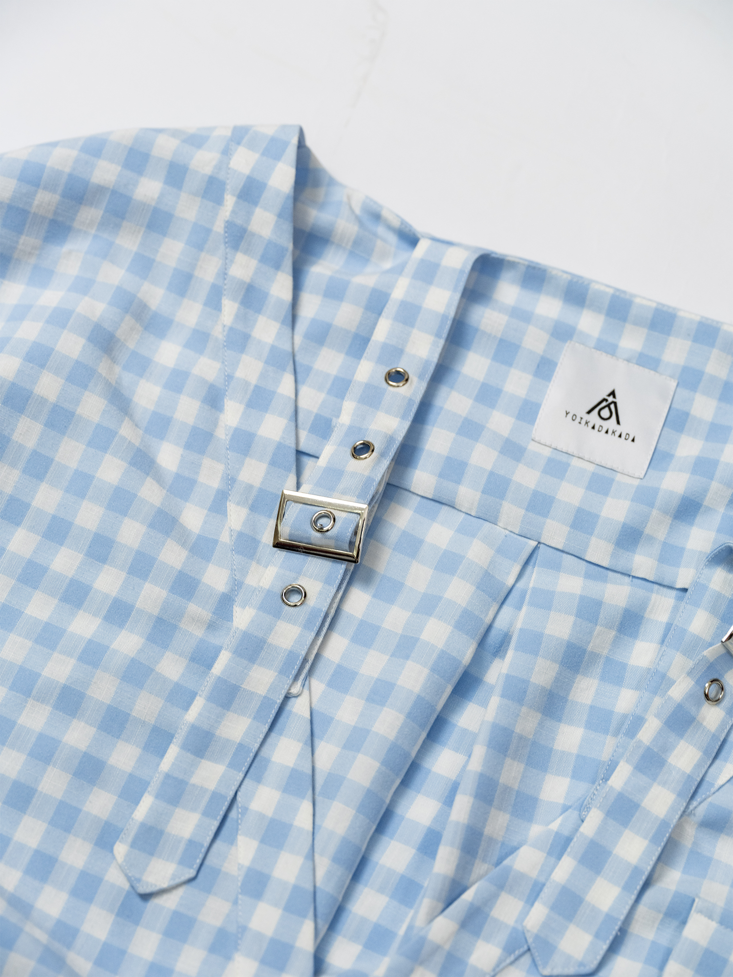 KADAKADA Gingham V-Neck Tie-Strap Oversized Shirt, premium urban and streetwear designers apparel on PROJECTISR.com, KADAKADA