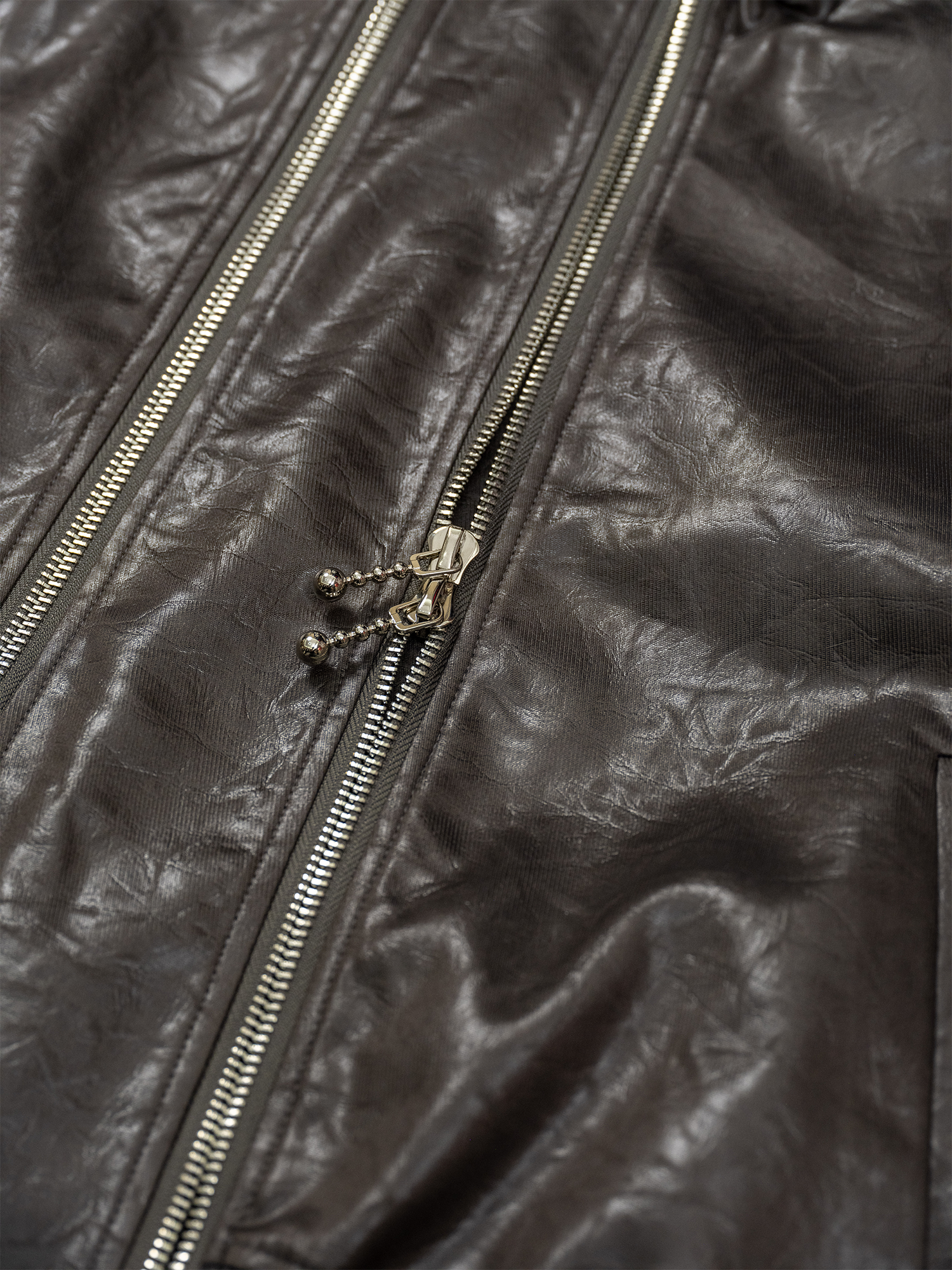 KADAKADA Faux Leather Dual-Zipper Hooded Jacket