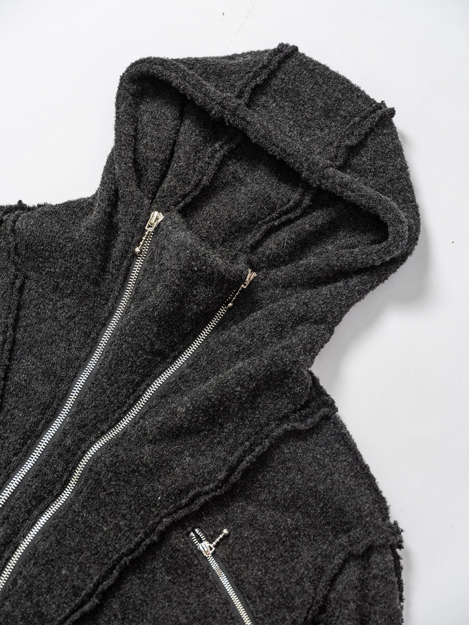 KADAKADA Wooly Raw-Stitch Panel Hooded Jacket