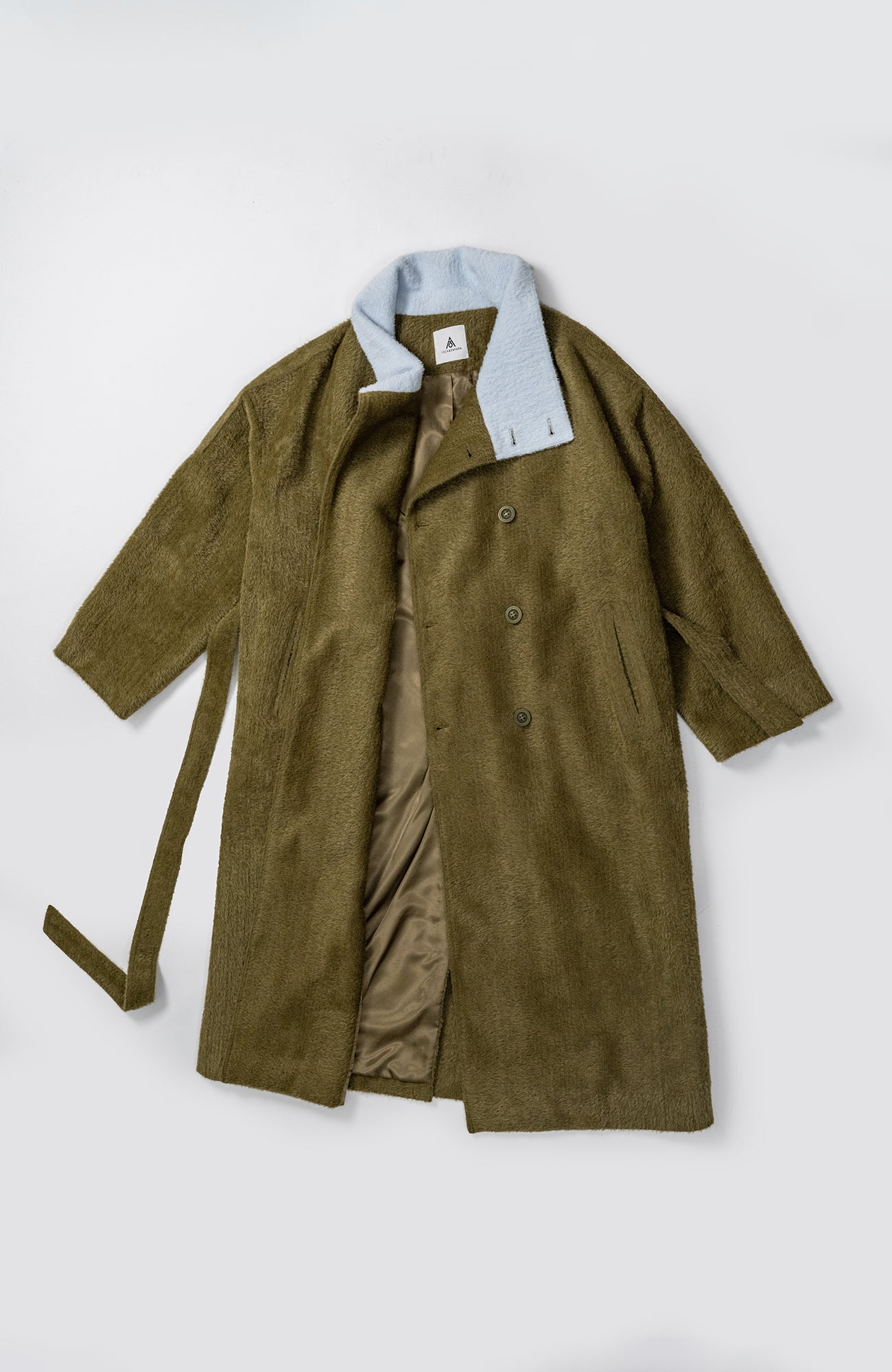 KADAKADA  Double-Breasted Contrast Fuzzy Collar Overcoat