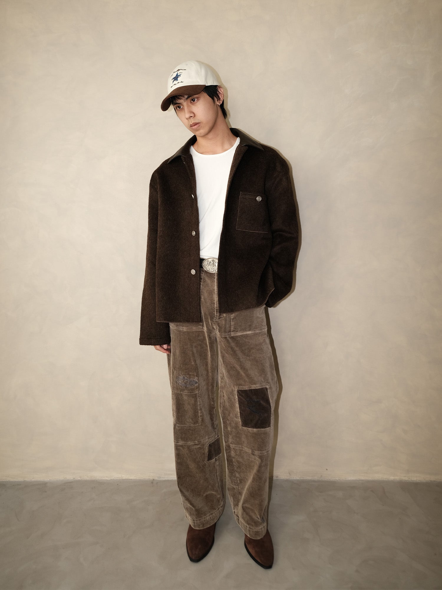 IN EXISTENCE Distressed Corduroy Patched Embroidered Pants