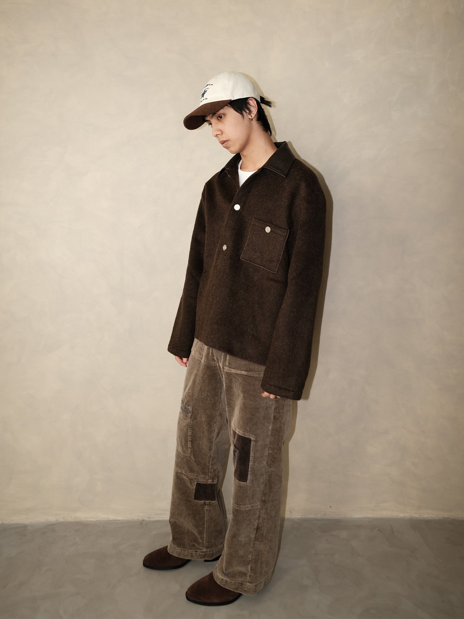 IN EXISTENCE Distressed Corduroy Patched Embroidered Pants