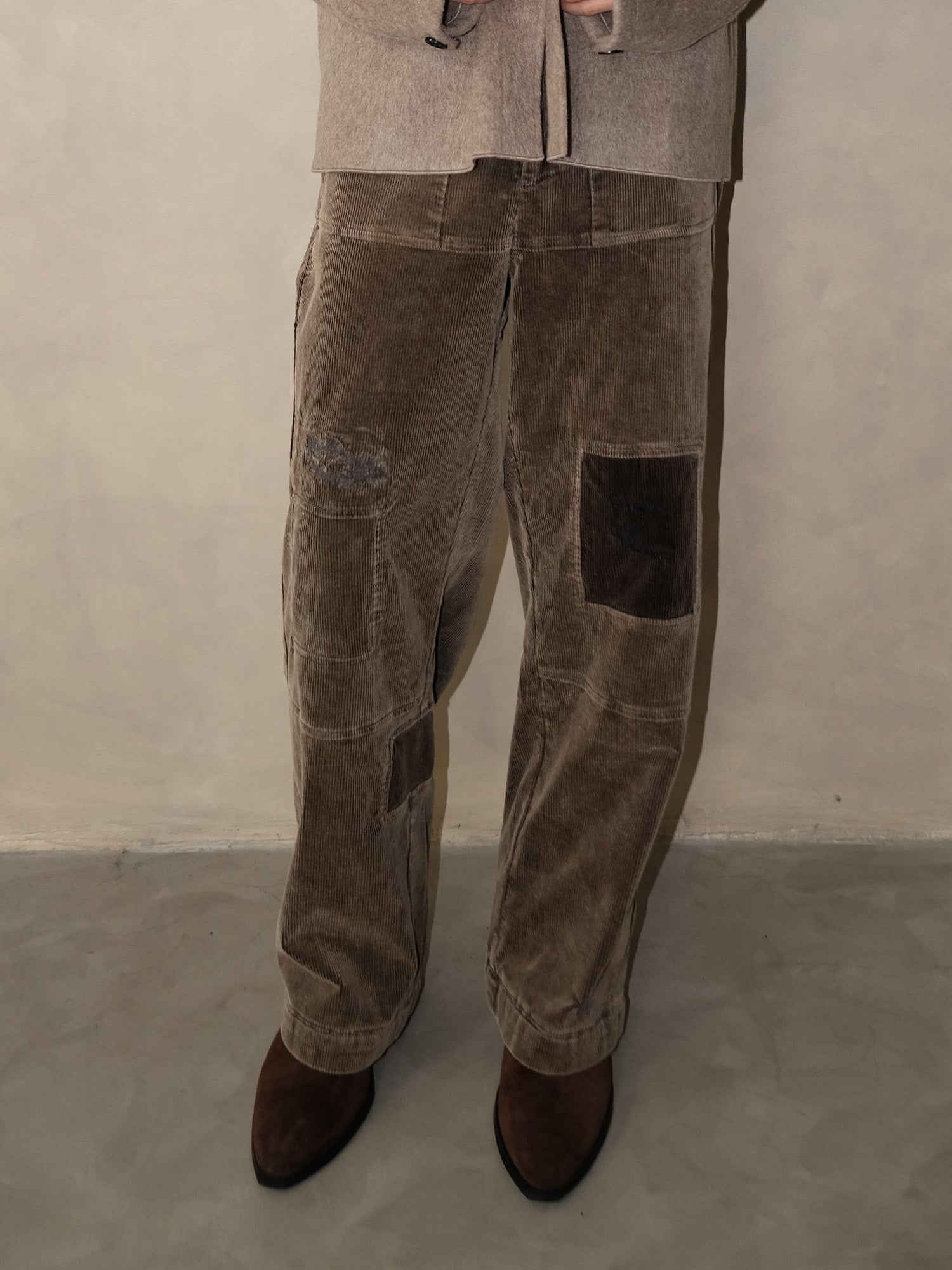IN EXISTENCE Distressed Corduroy Patched Embroidered Pants