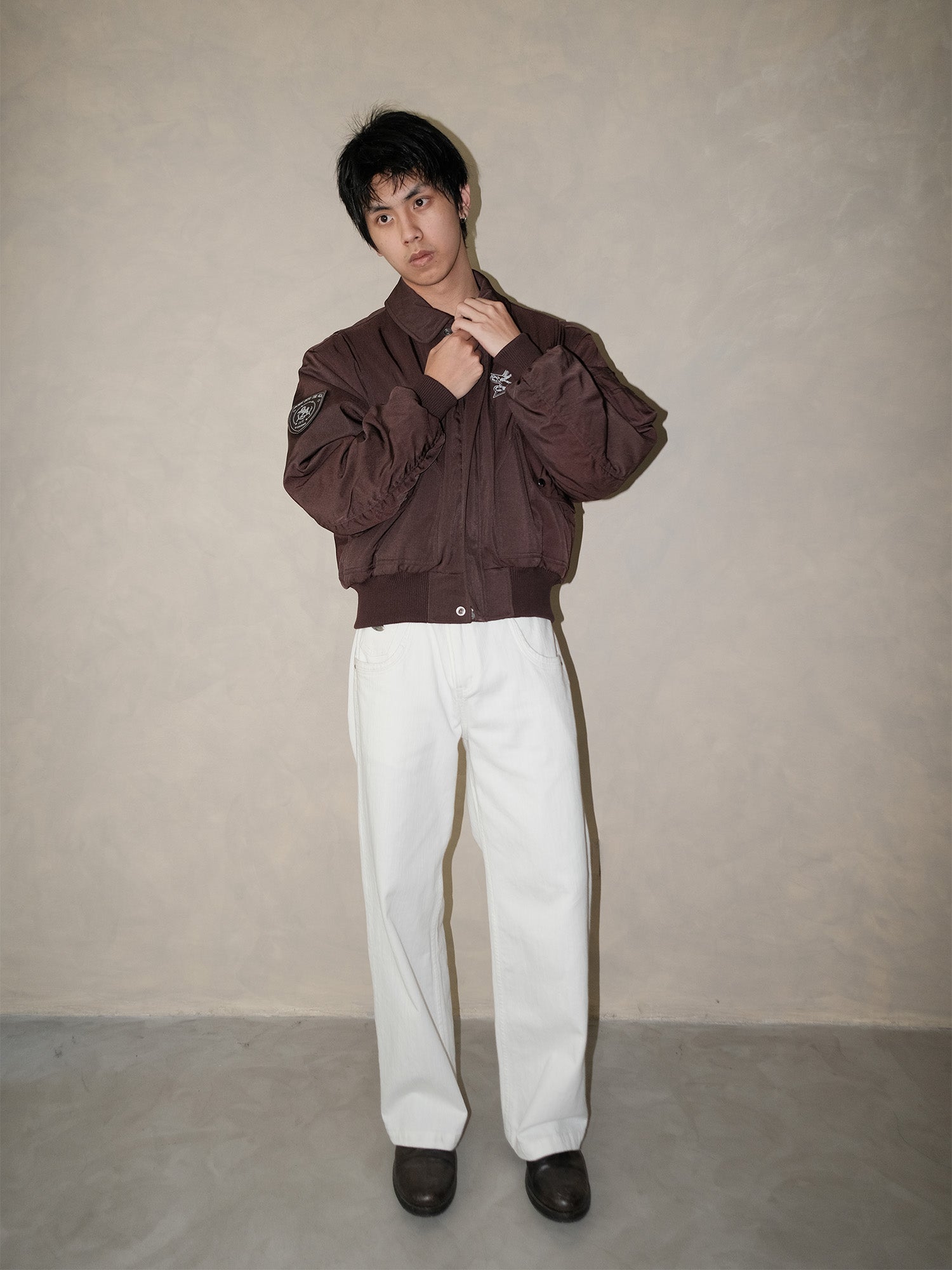 IN EXISTENCE Anchor Zip Embroidered Patch Bomber