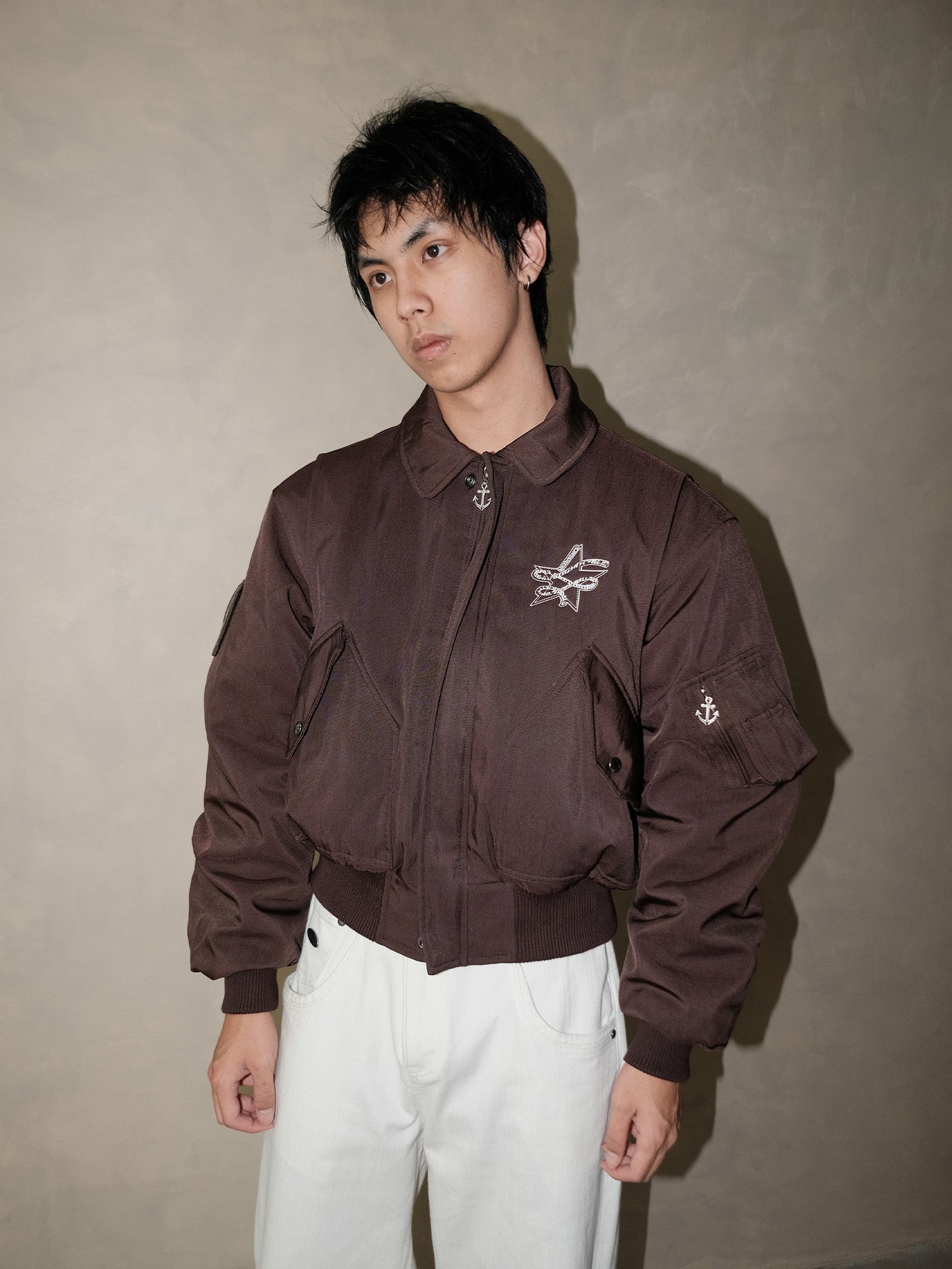 IN EXISTENCE Anchor Zip Embroidered Patch Bomber