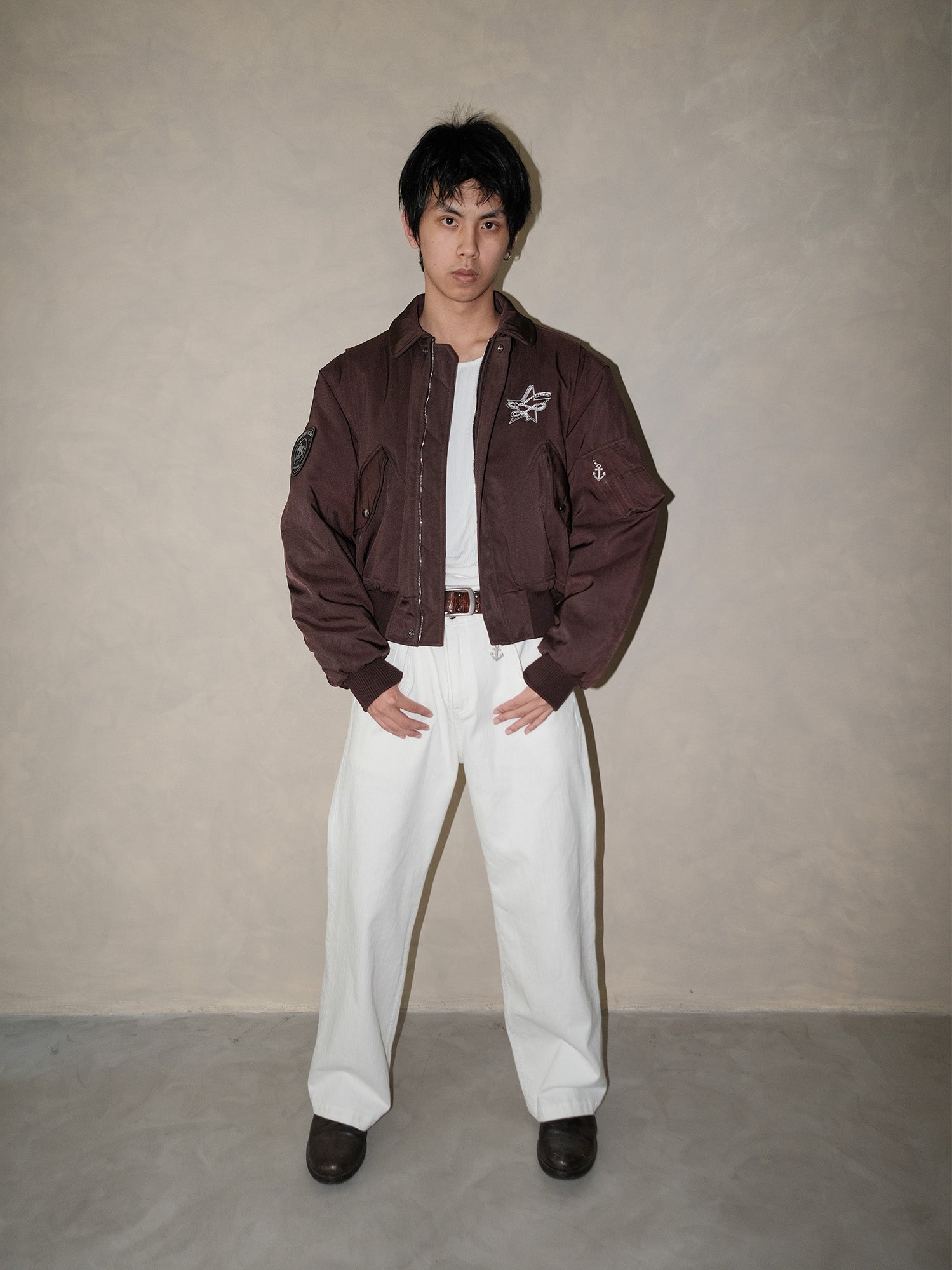 IN EXISTENCE Anchor Zip Embroidered Patch Bomber