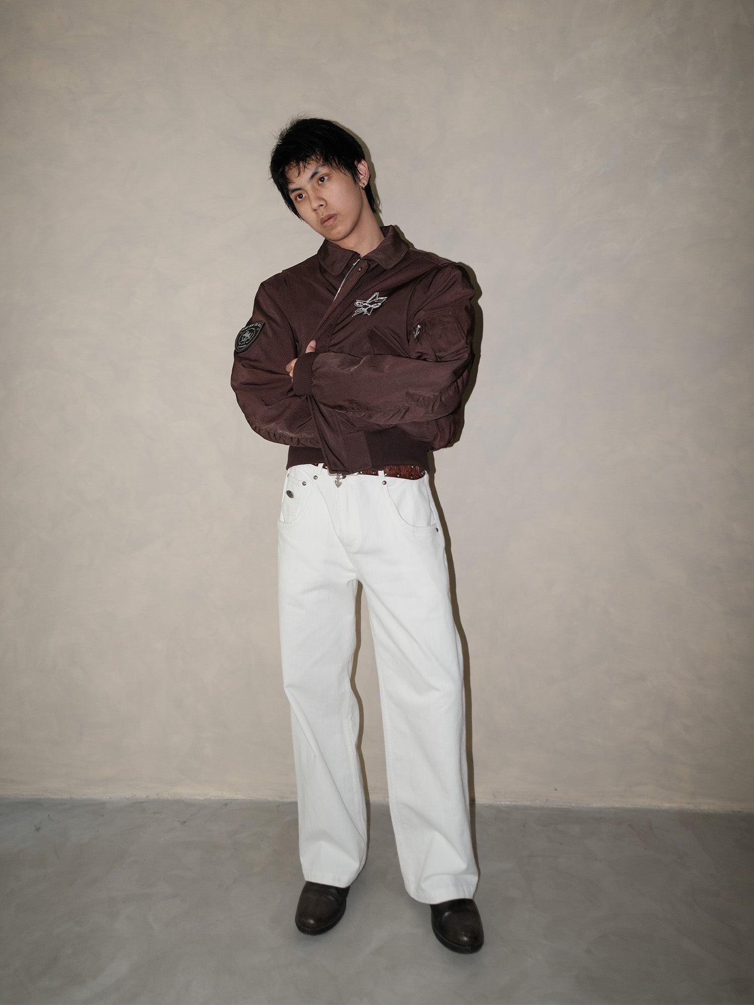 IN EXISTENCE Anchor Zip Embroidered Patch Bomber