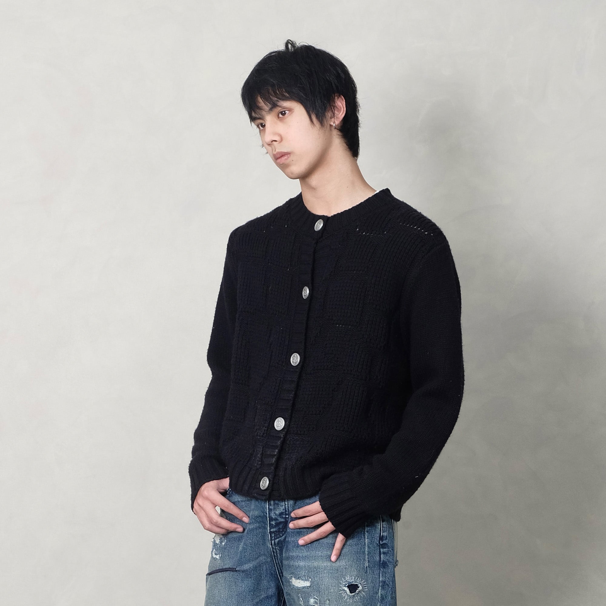 IN EXISTENCE Wool-Blend Snake Scale Jacquard Cardigan