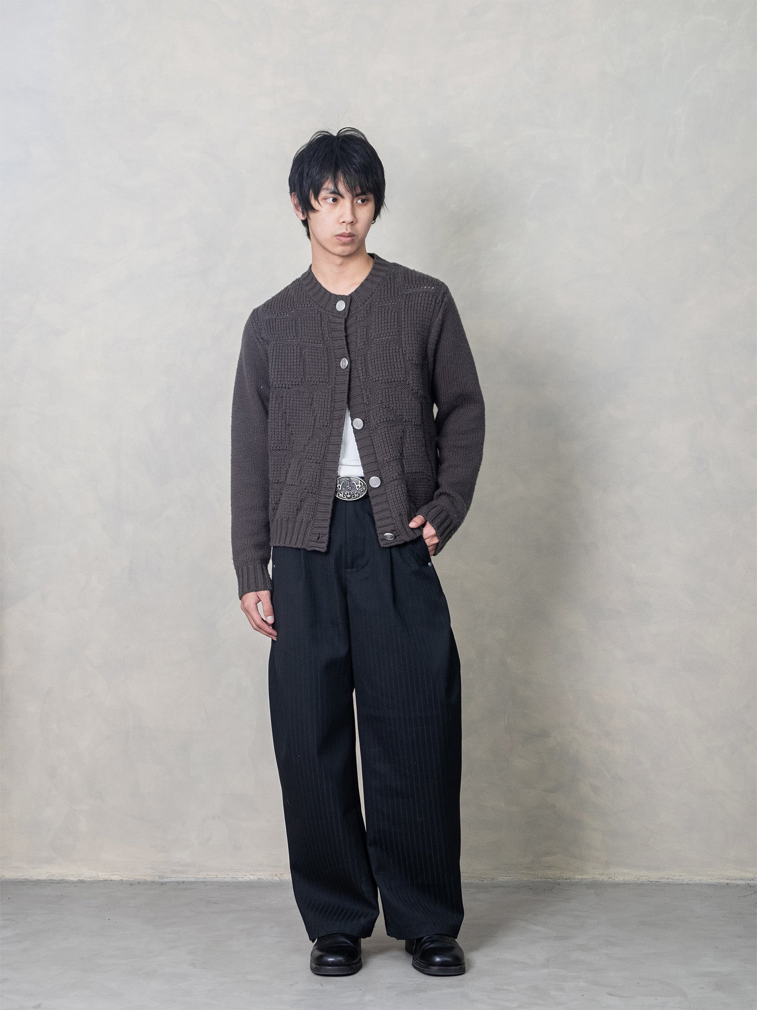 IN EXISTENCE Wool-Blend Snake Scale Jacquard Cardigan