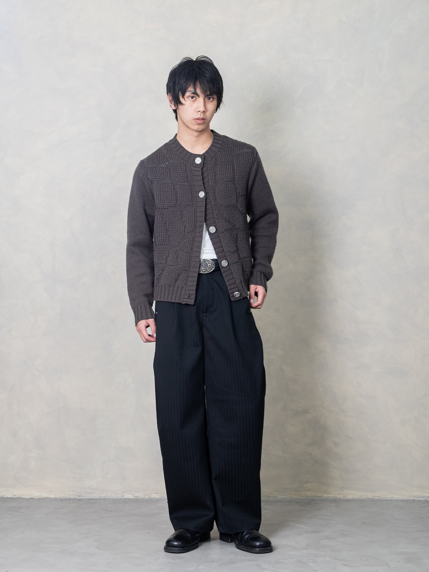 IN EXISTENCE Stripe Pleated Embroidery Curved Pants