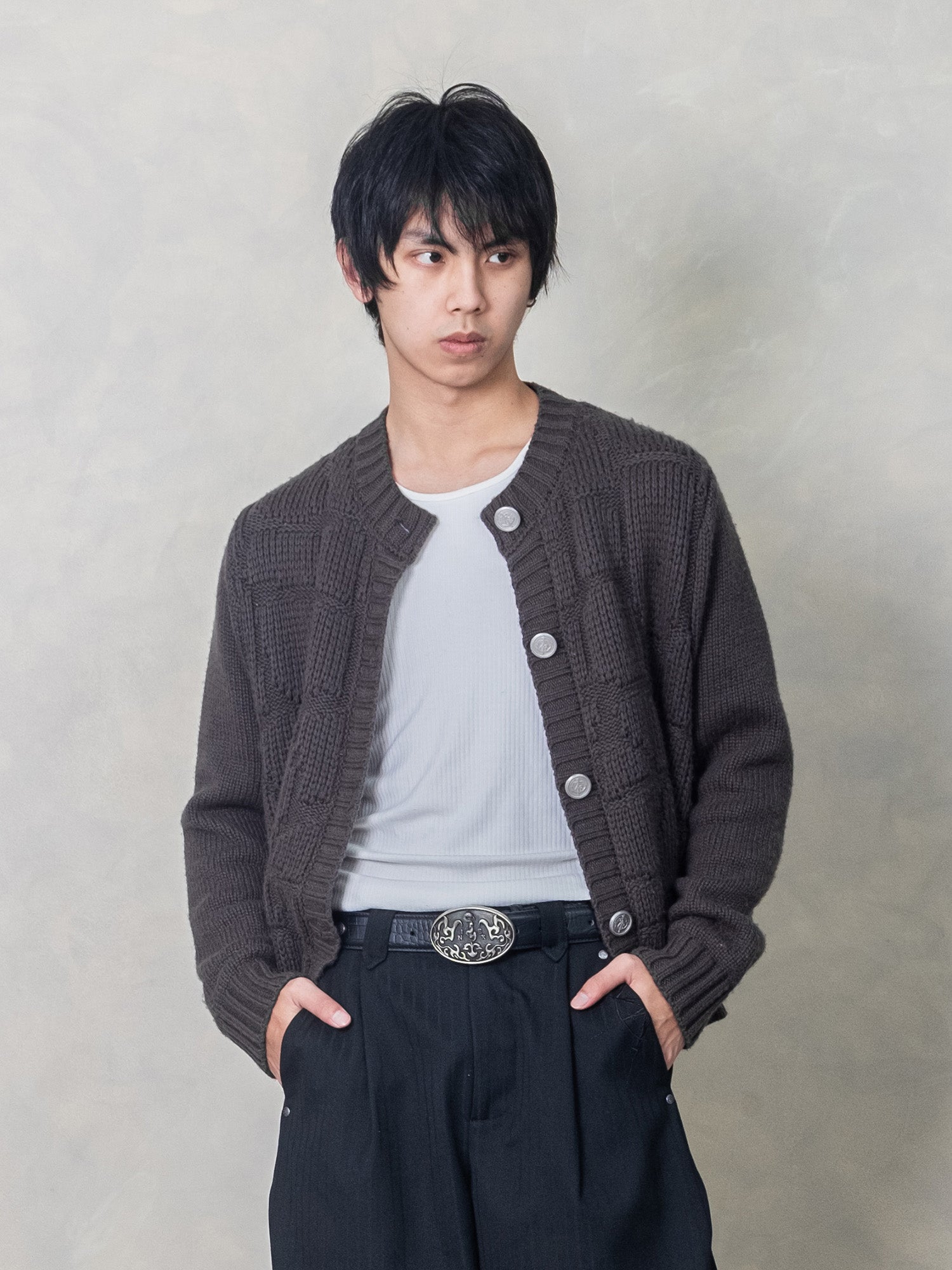 IN EXISTENCE Wool-Blend Snake Scale Jacquard Cardigan