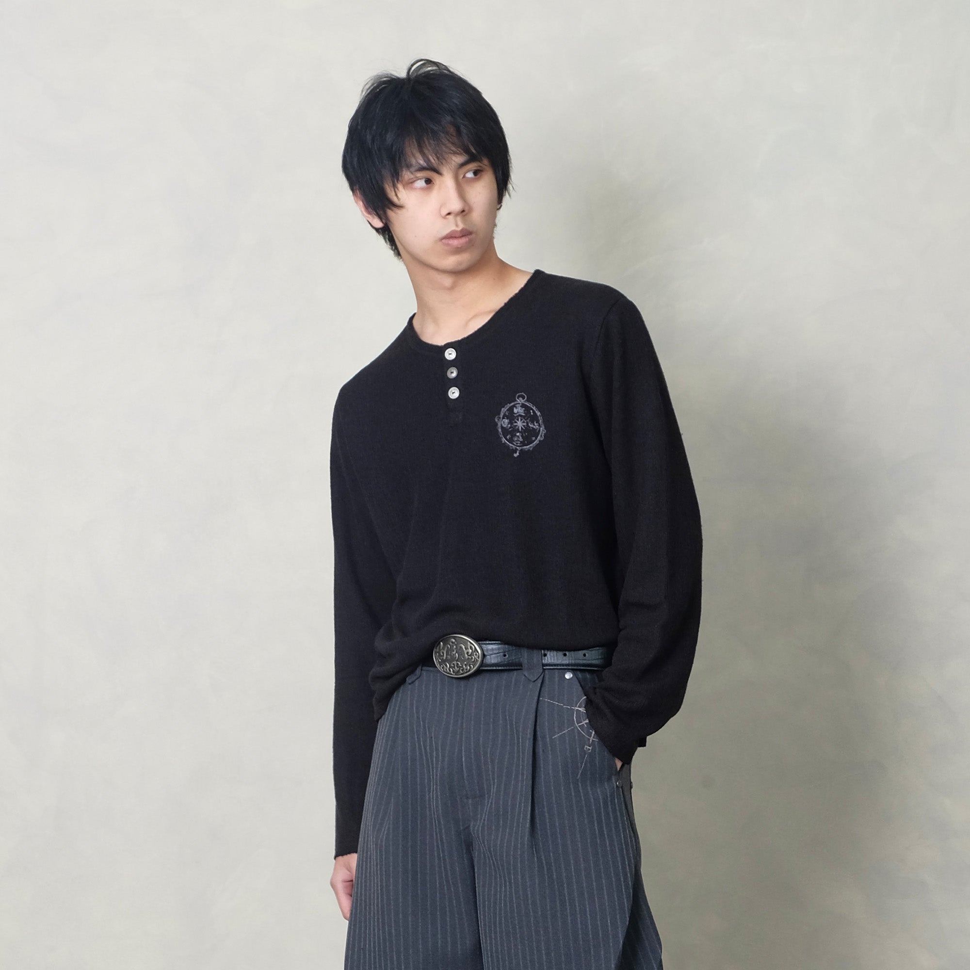 IN EXISTENCE Raw Hem Henley Long-Sleeve Tee