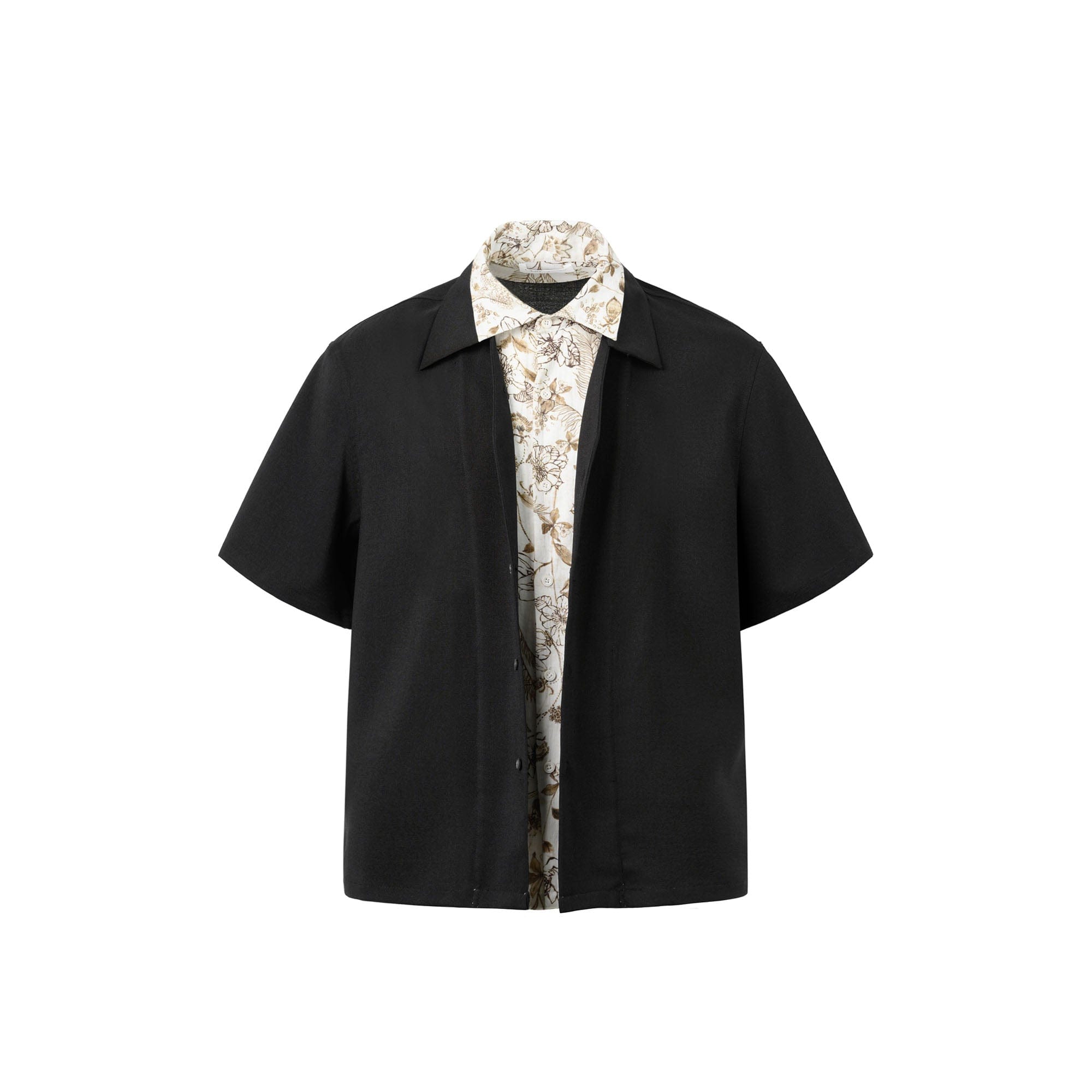 OKAYTHXBYE Double-Layer Floral Half Shirt