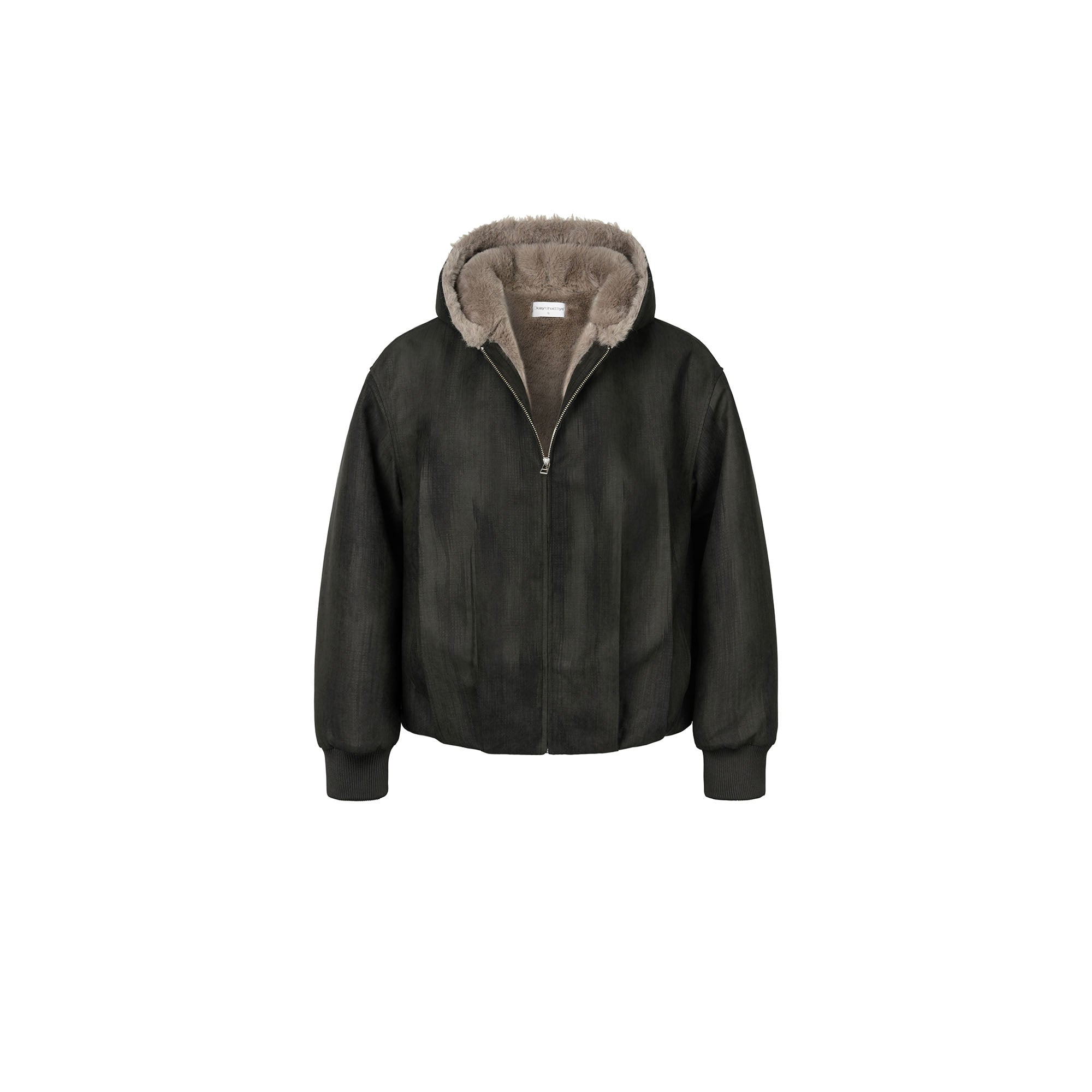 OKAYTHXBYE Faux Mink Lined Hooded Bomber Jacket