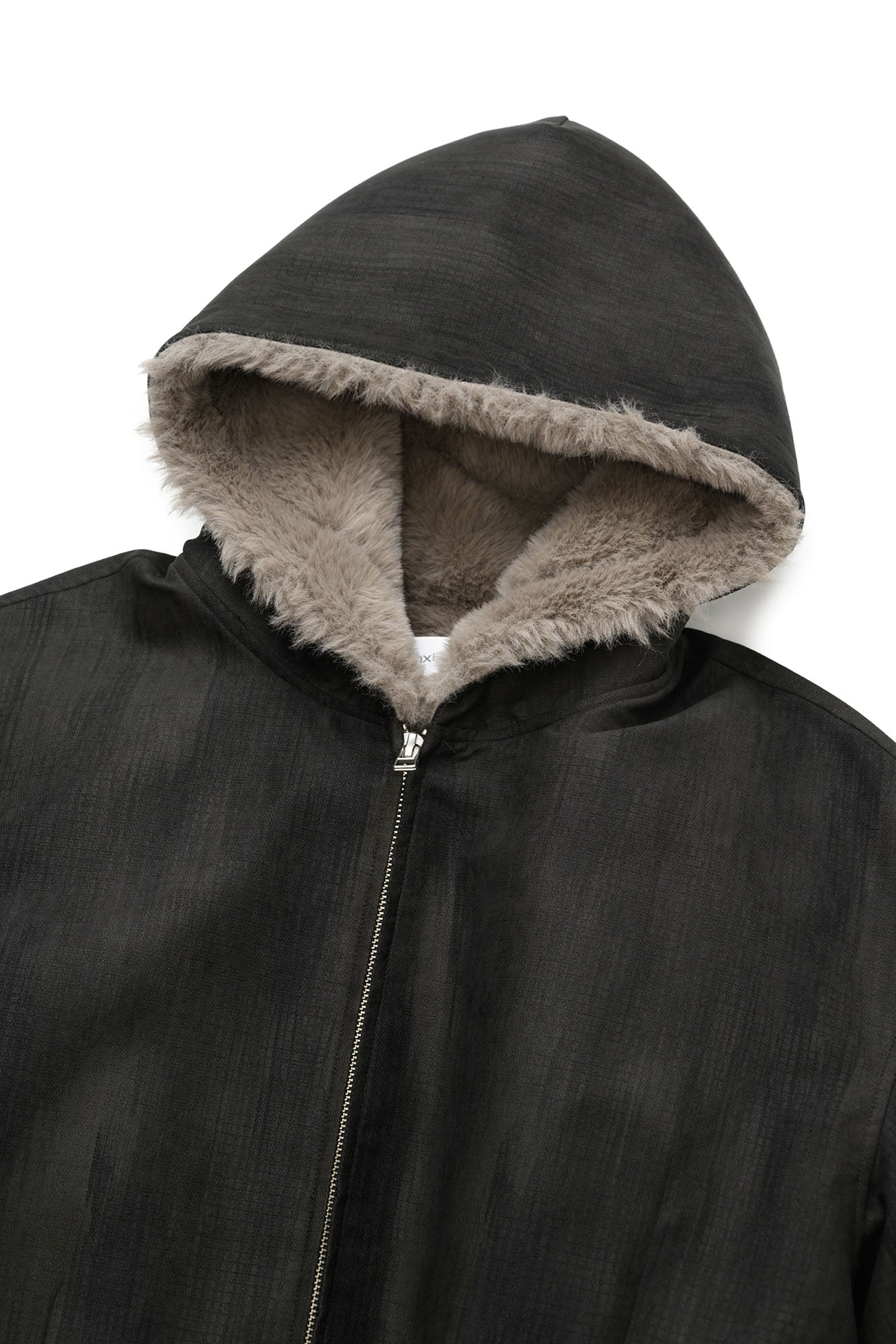 OKAYTHXBYE Faux Mink Lined Hooded Bomber Jacket