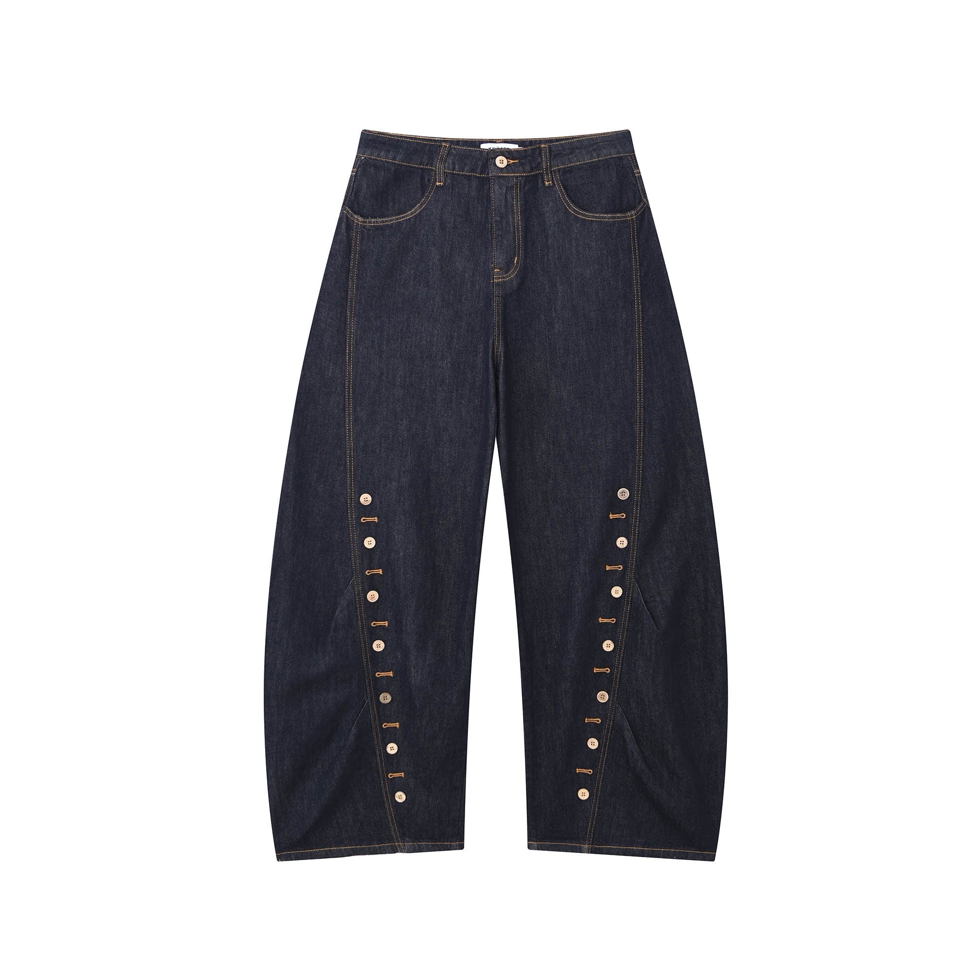 KREATE Button-Trim Curved-Leg Jeans