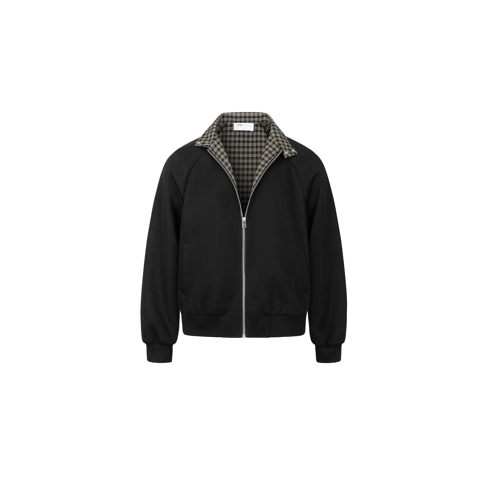 OKAYTHXBYE Checker-Lined Harrington Jacket, premium urban and streetwear designers apparel on PROJECTISR.com, OKAYTHXBYE