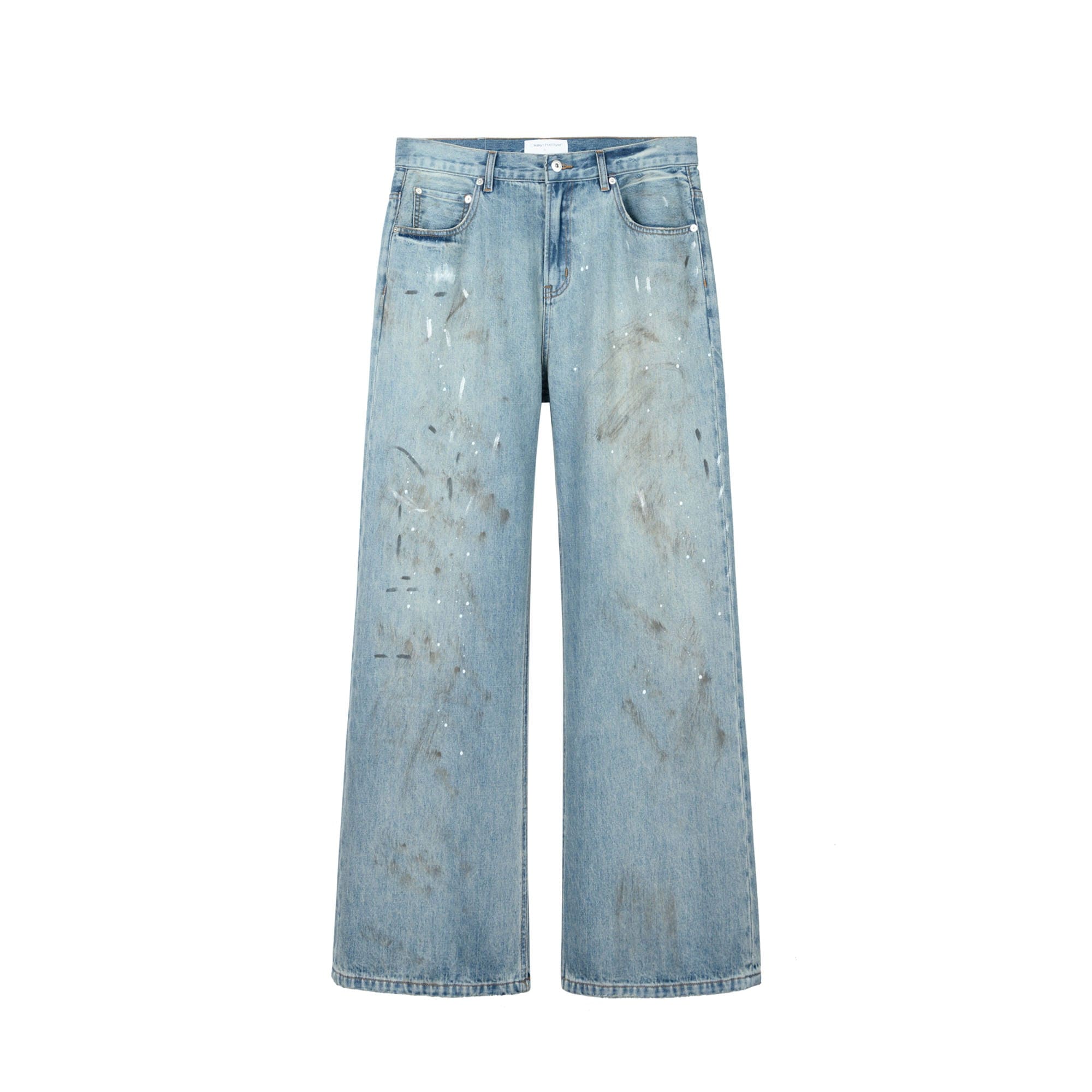 OKAYTHXBYE Paint-Splattered Distressed Jeans