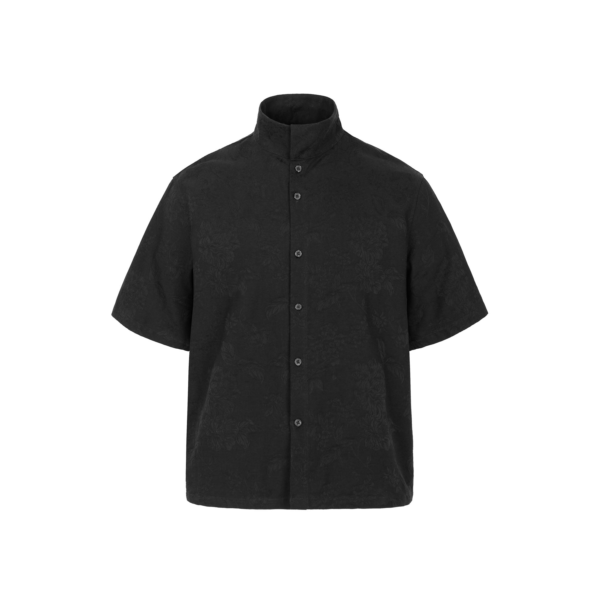 OKAYTHXBYE Floral Embossed Stand Collar Shirt