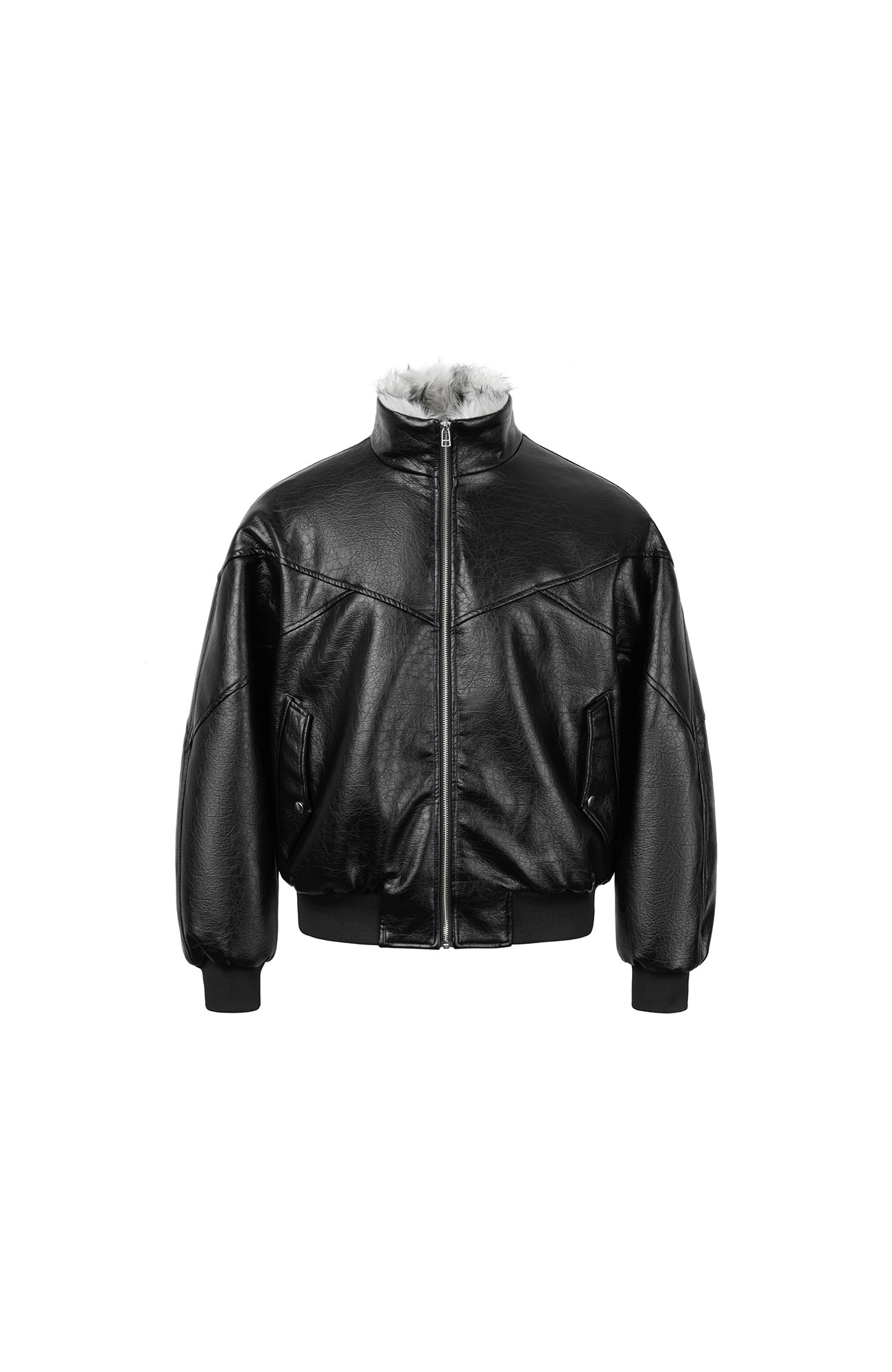 OKAYTHXBYE Faux Leather Fur-Lined Bomber