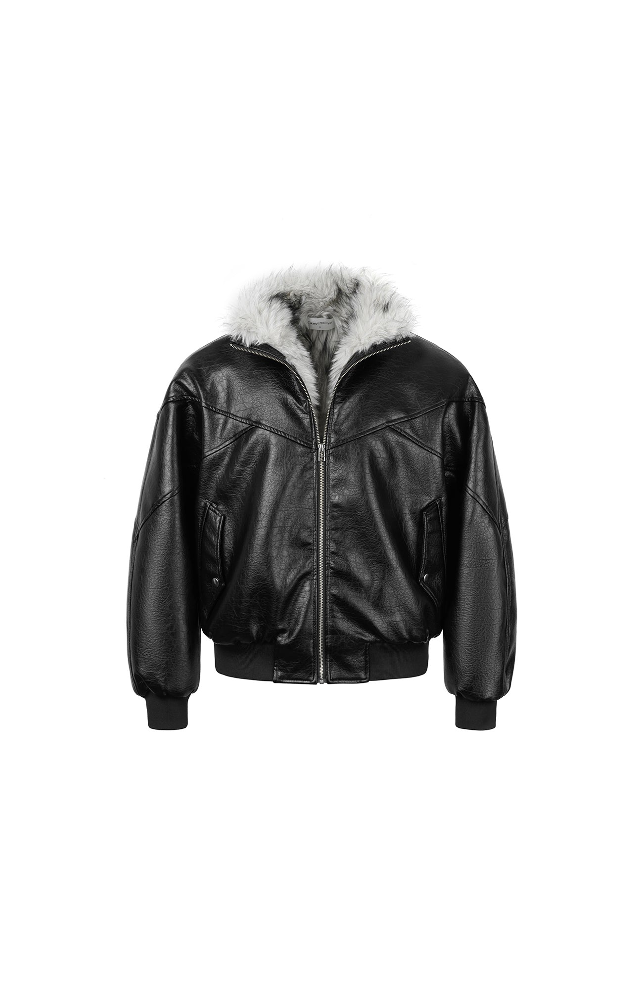 OKAYTHXBYE Faux Leather Fur-Lined Bomber