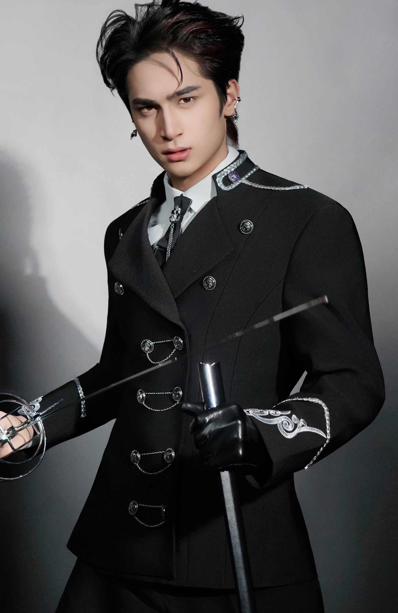 SHANG JIE Chain Button Ornate Cuff Embroidery Blazer