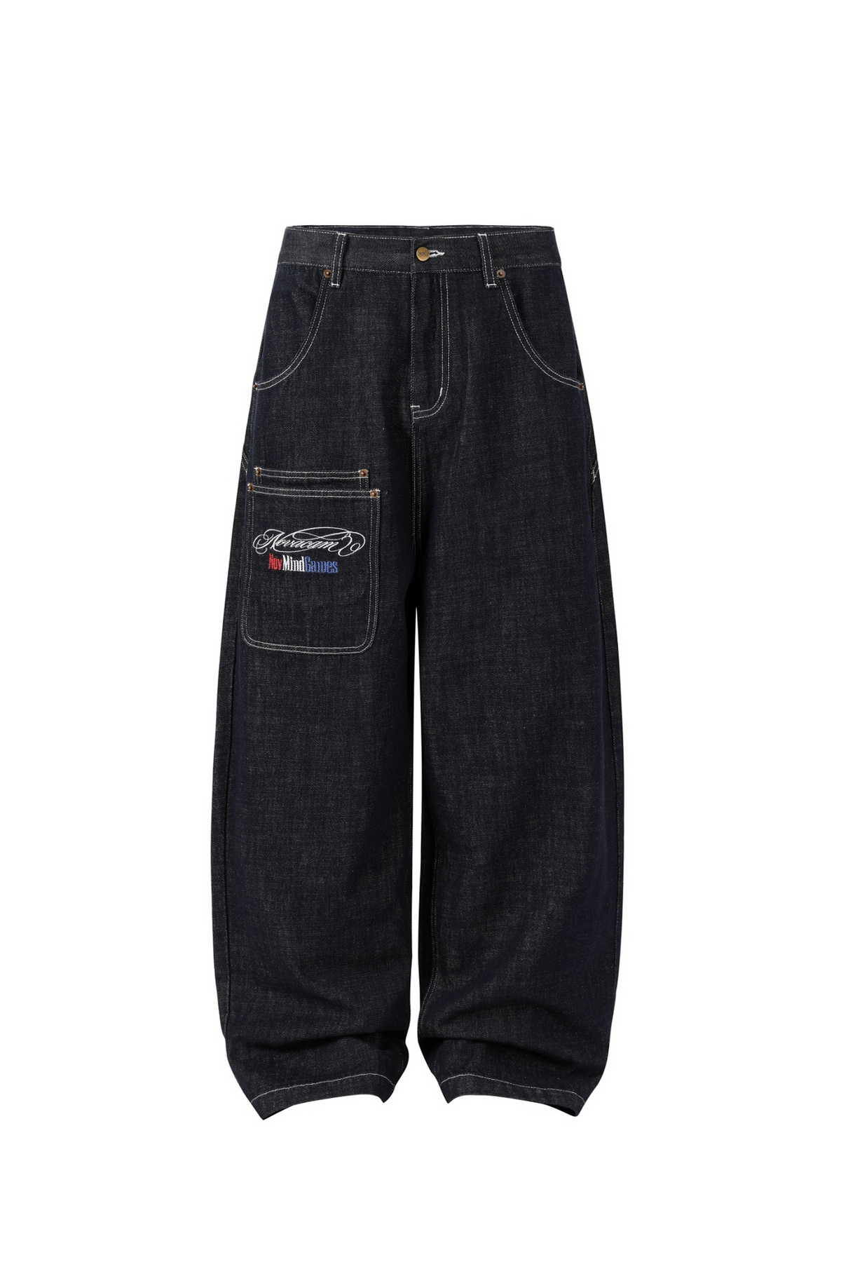 NOVACAM Retro Embroidered Logo Curved Raw Selvedge Jeans