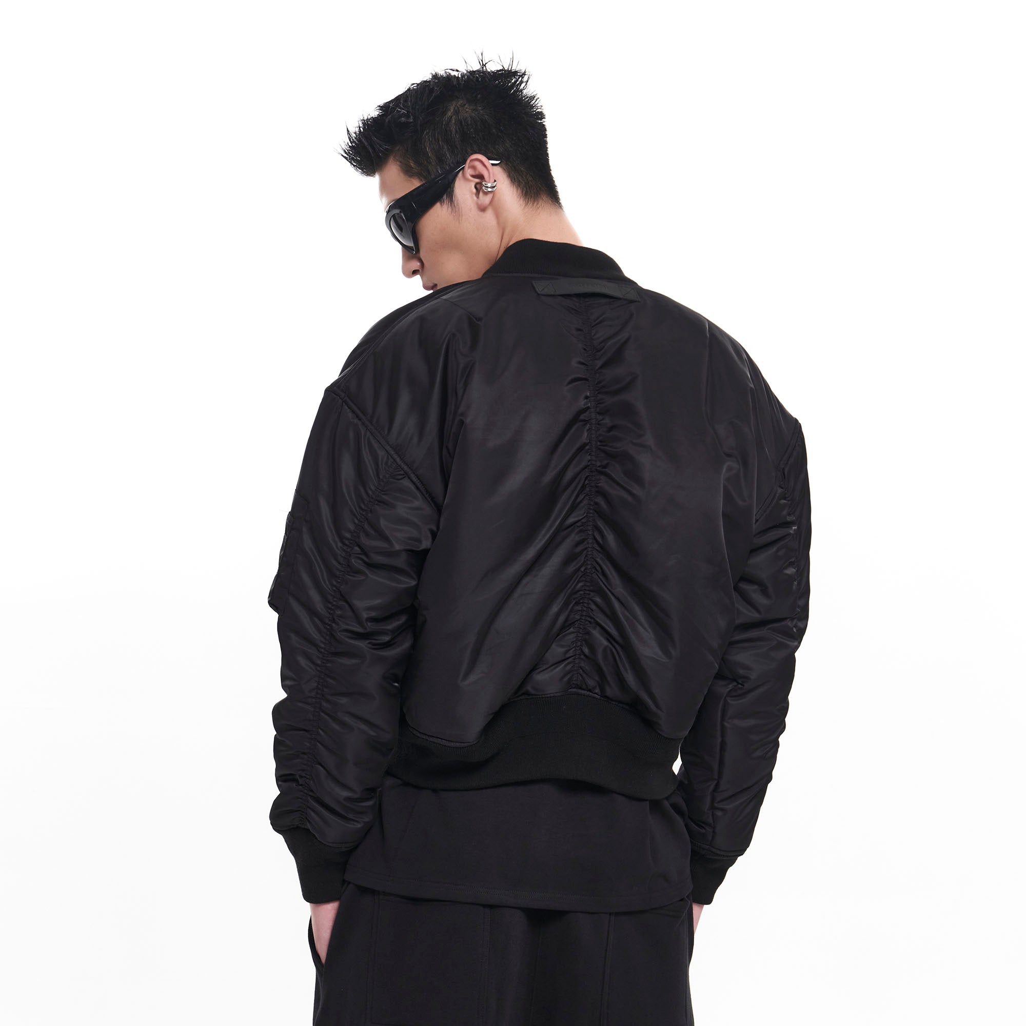 EGOFETCH Ruched Cropped Bomber Jacket
