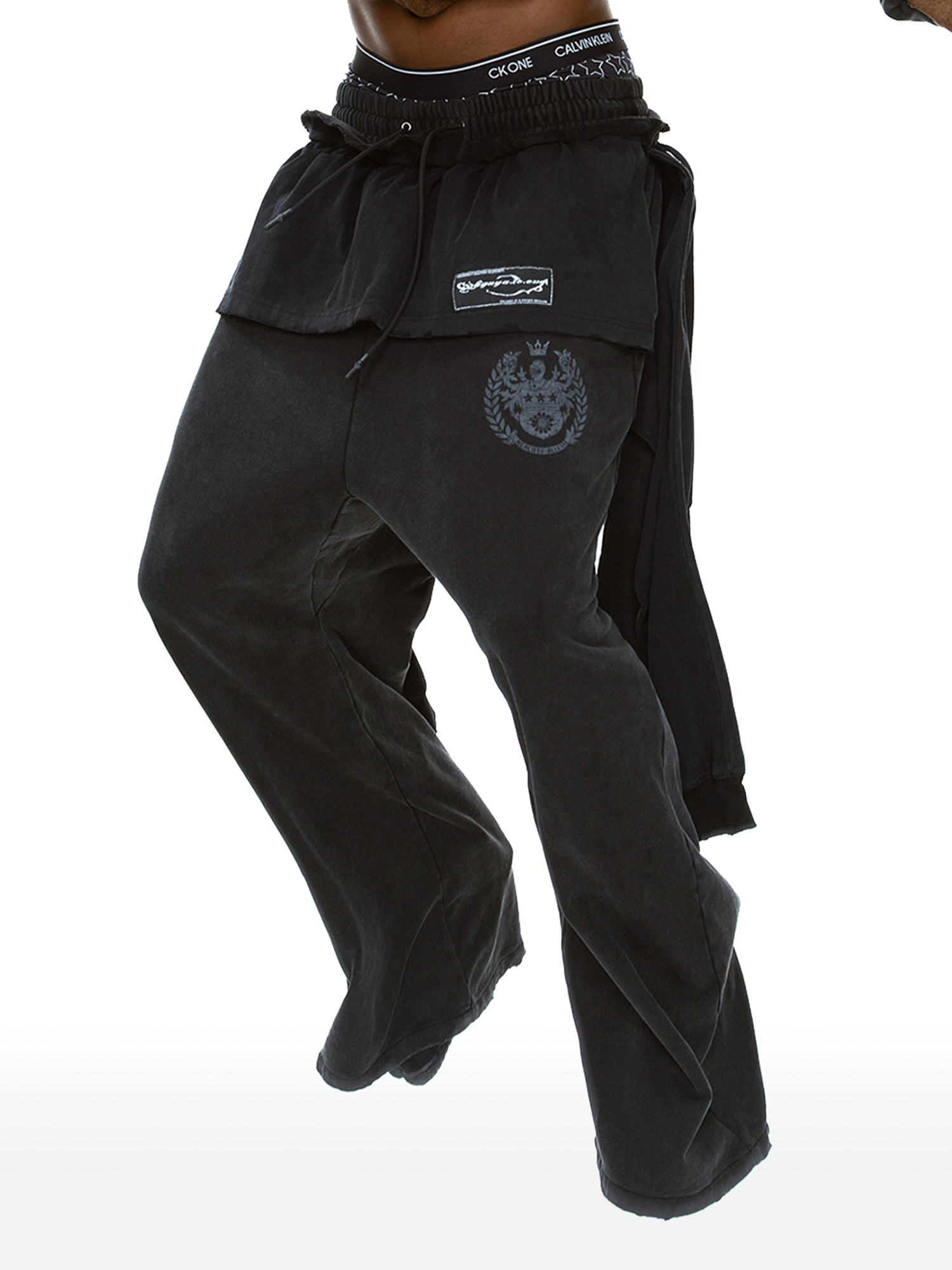 CYCYCY Layered Raw Edge Wide-Leg Sweatpants Black