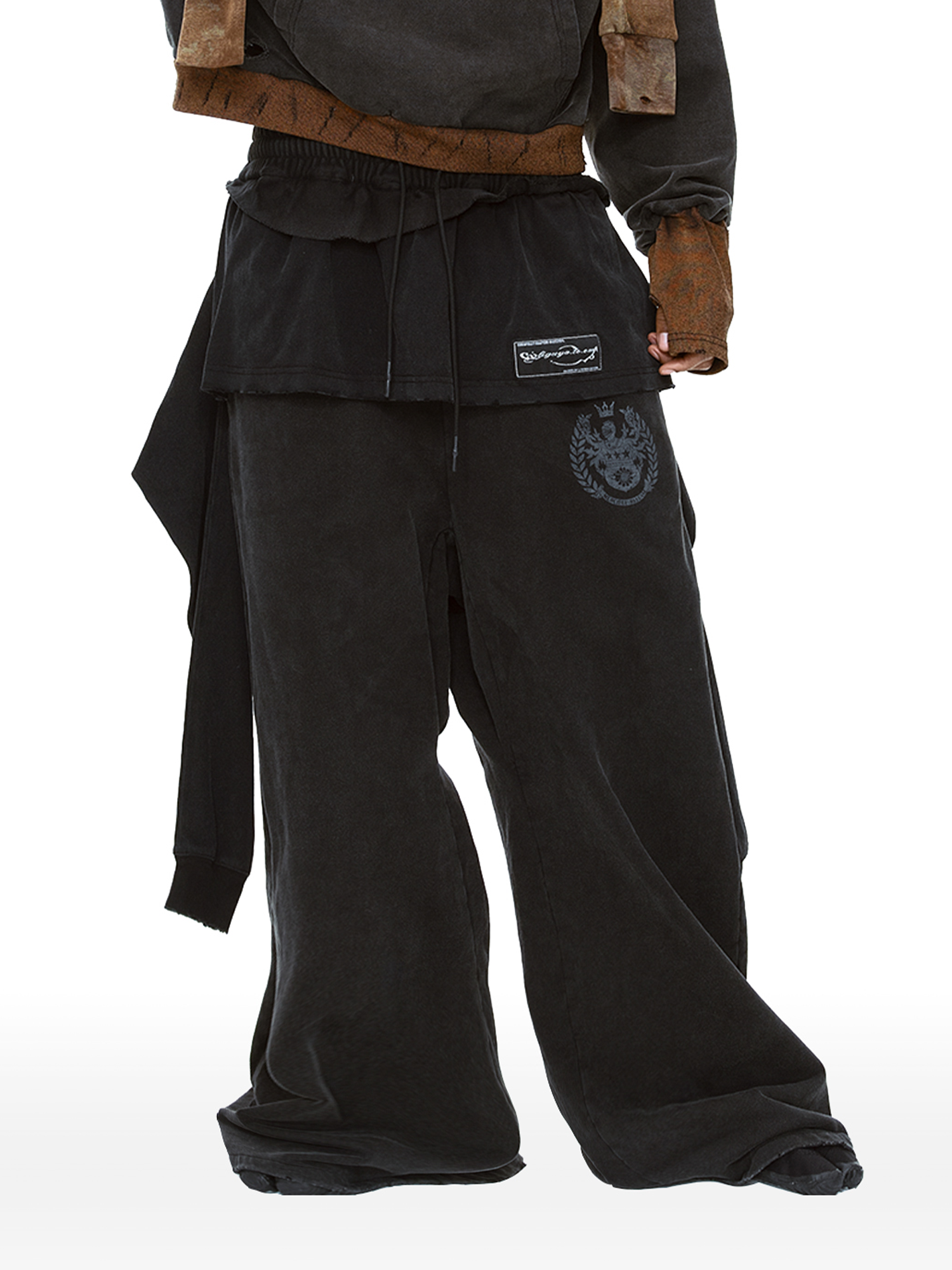 CYCYCY Layered Raw Edge Wide-Leg Sweatpants Black