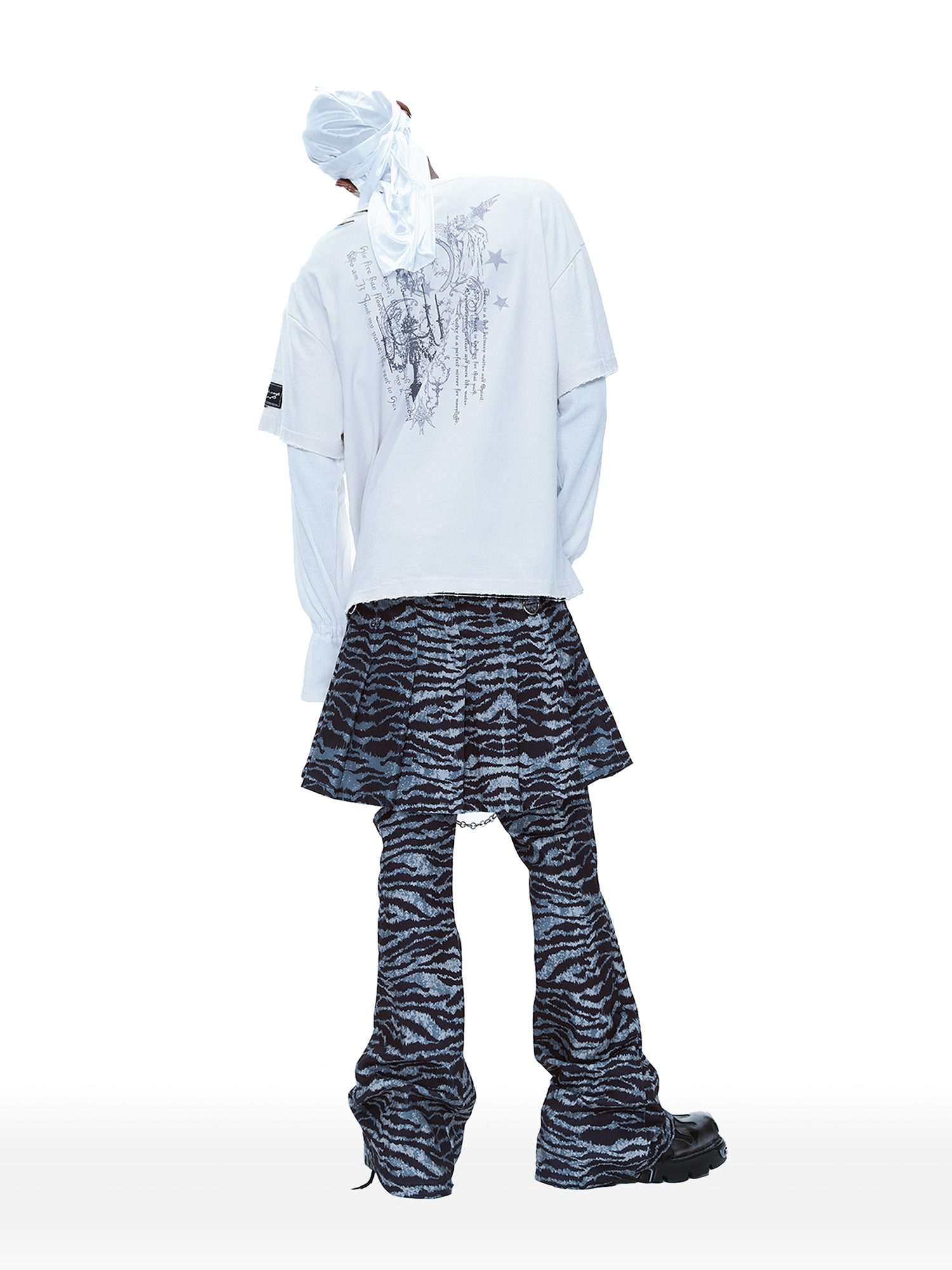 CYCYCY Punk Tiger-Stripe Detachable Pleated Flared Pants