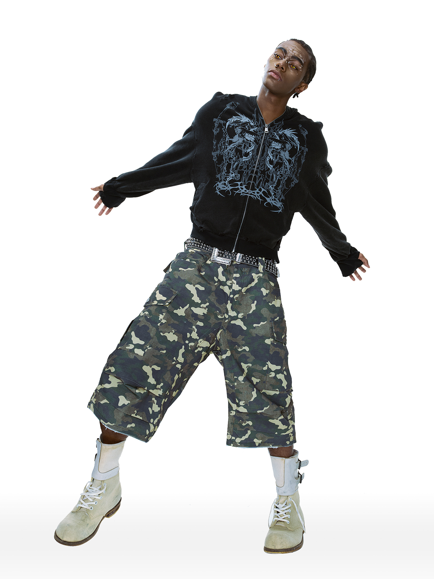 CYCYCY Camo Wide-Leg Cargo Shorts