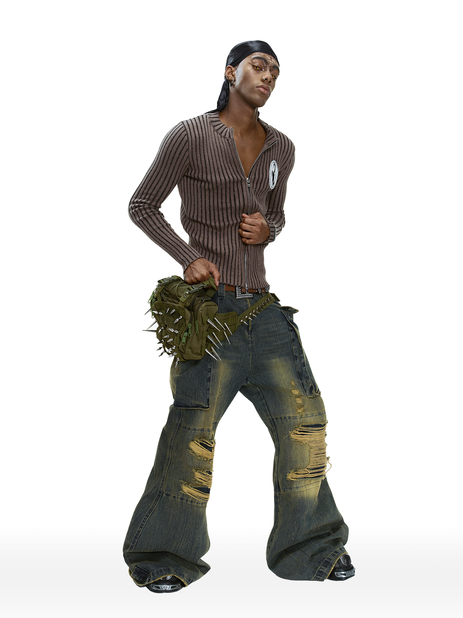 CYCYCY Distressed Big-Pocket Flared Jeans