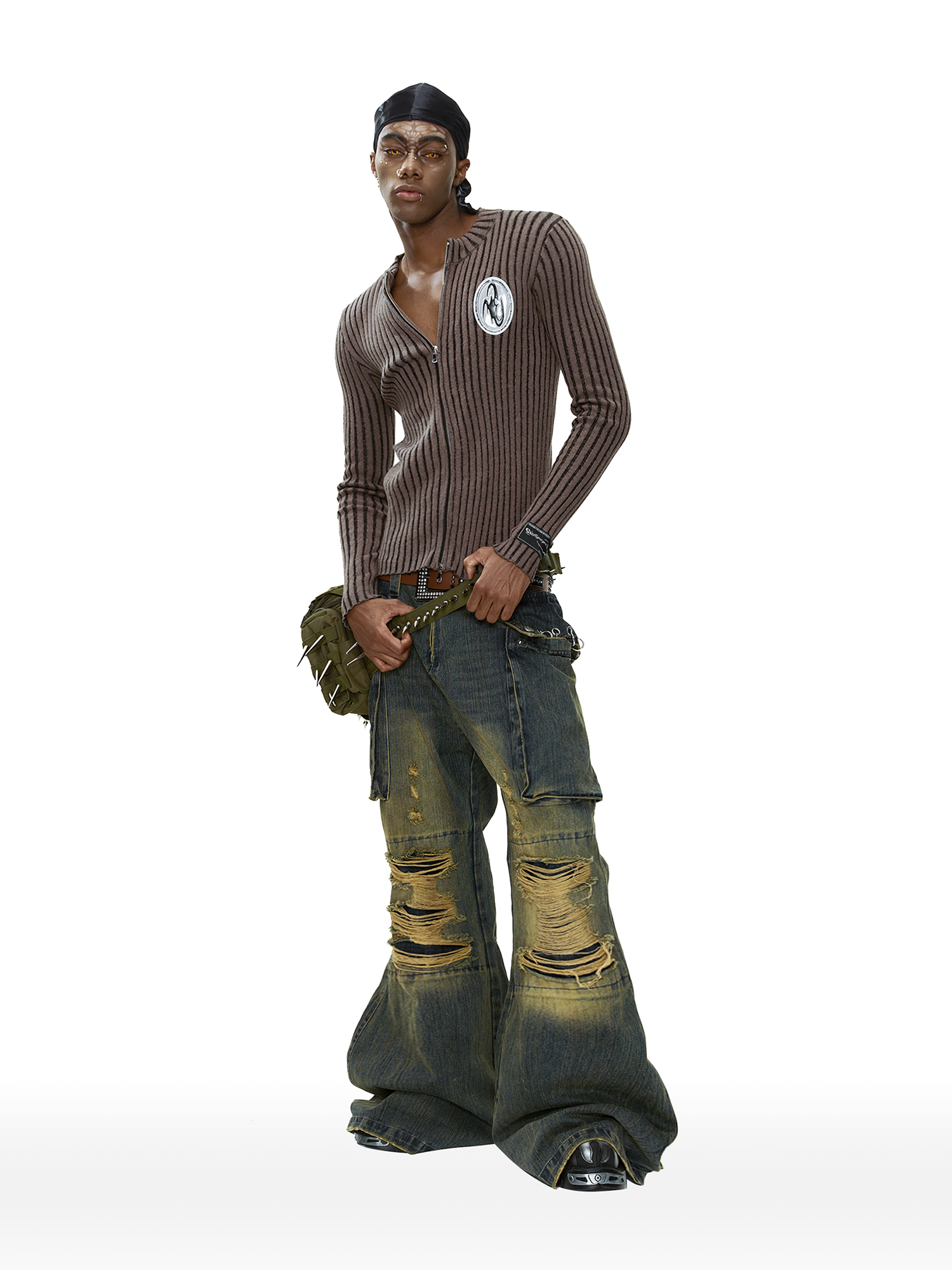 CYCYCY Distressed Big-Pocket Flared Jeans