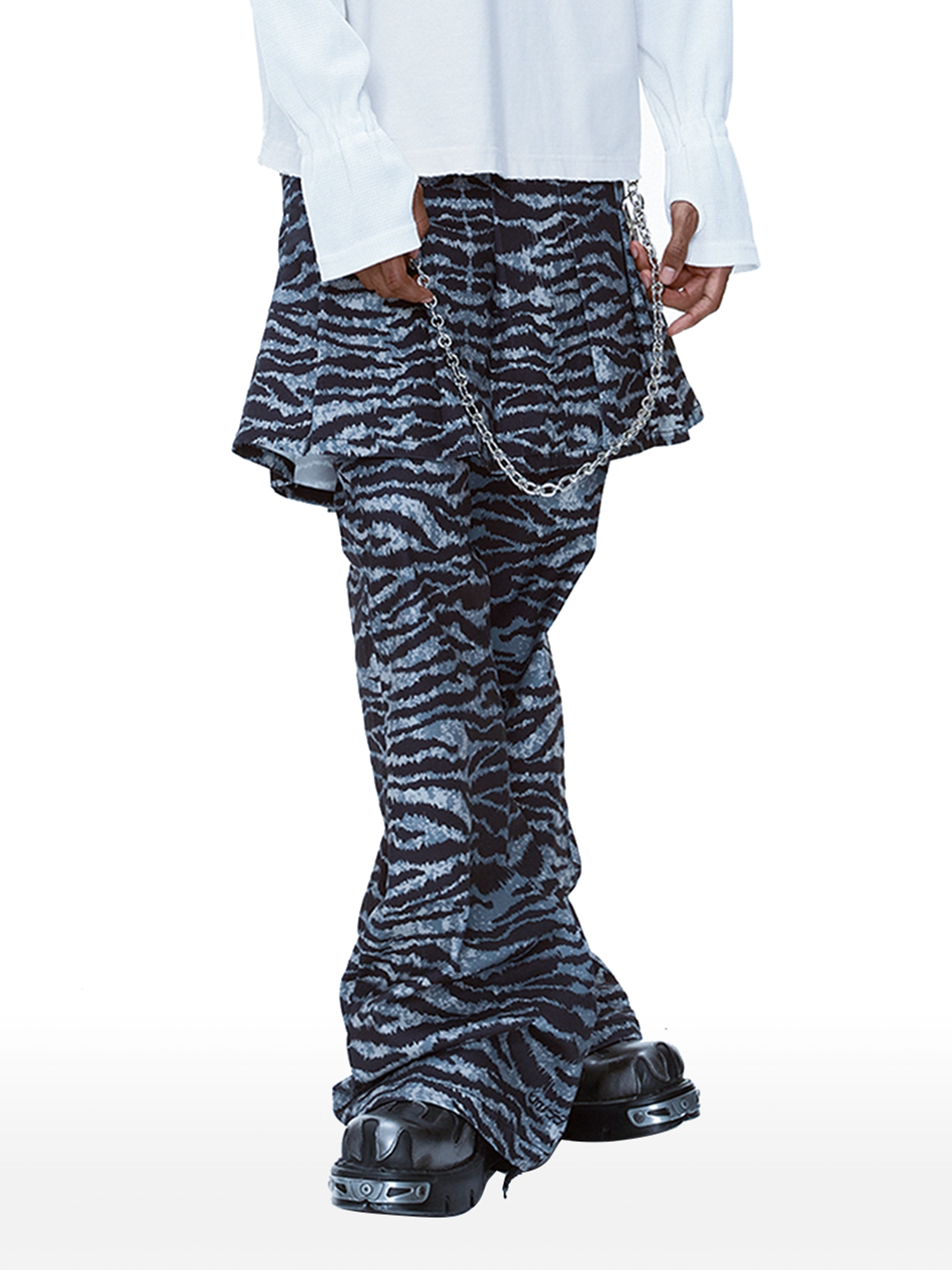 CYCYCY Punk Tiger-Stripe Detachable Pleated Flared Pants