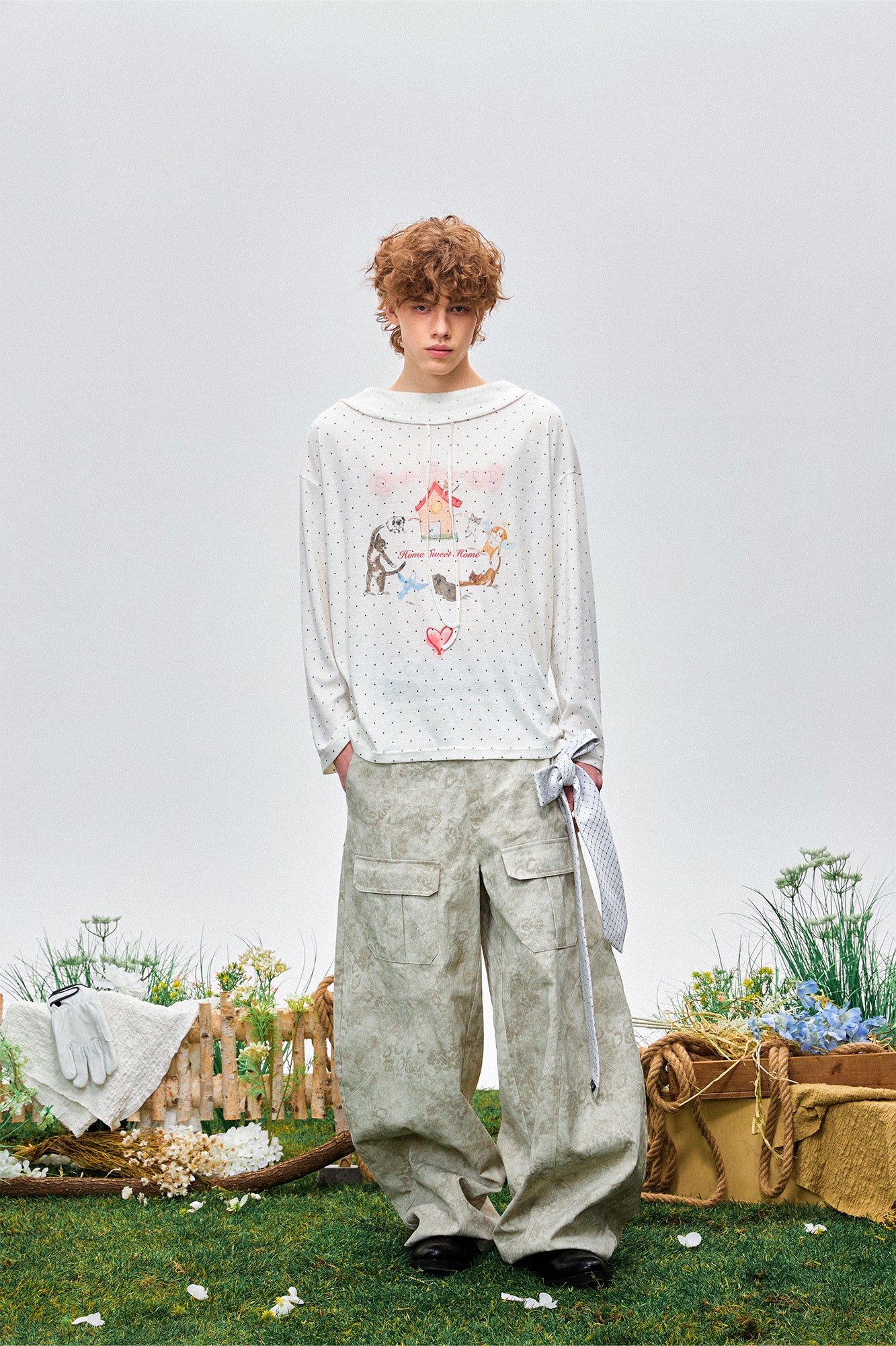 OIPWORD Polka Dot Graphic Hooded Long-Sleeve Tee, premium urban and streetwear designers apparel on PROJECTISR.com, OIPWORD