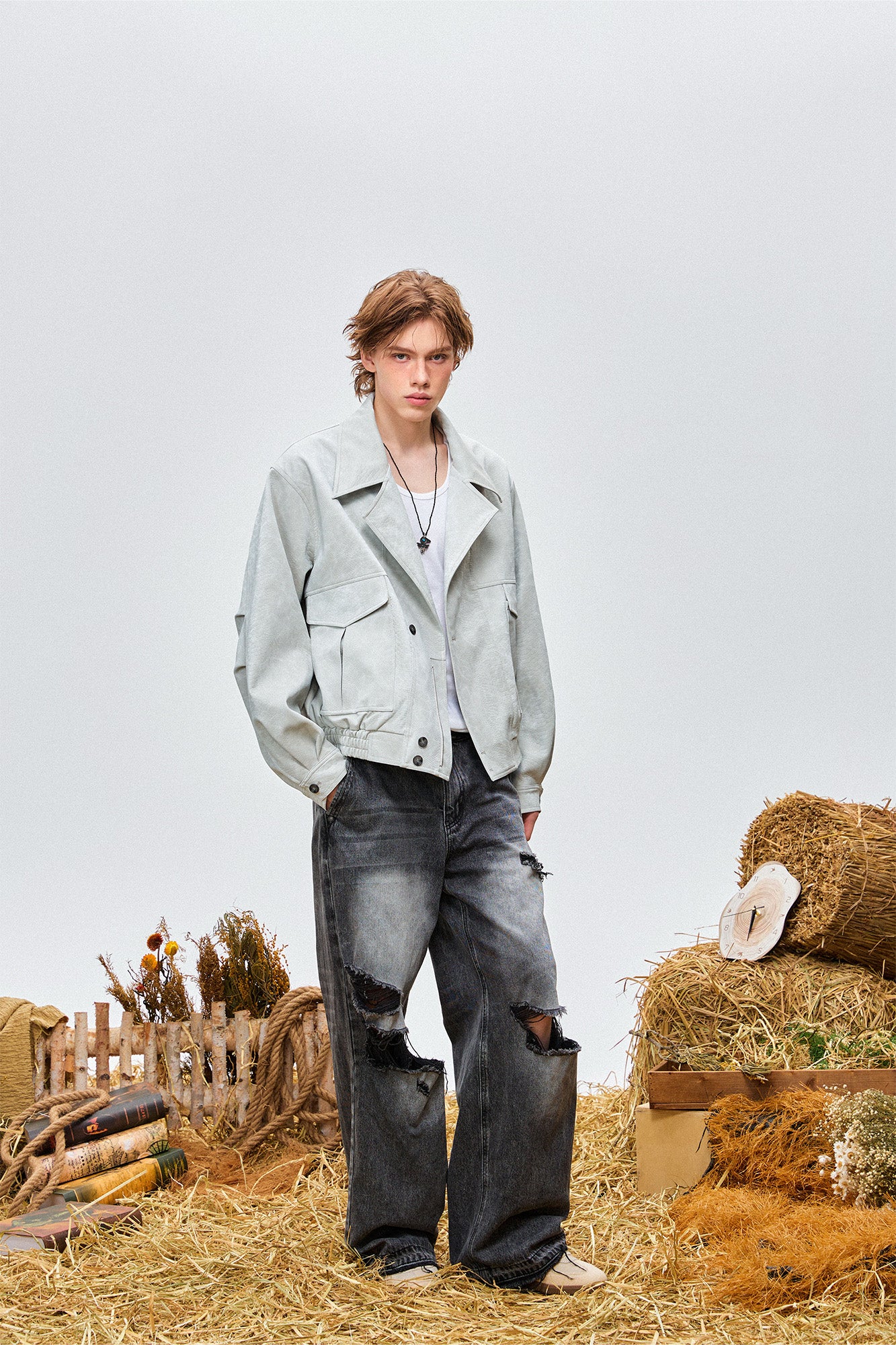 OIPWORD Croc-Embossed Cropped Faux Leather Jacket Blue, premium urban and streetwear designers apparel on PROJECTISR.com, OIPWORD