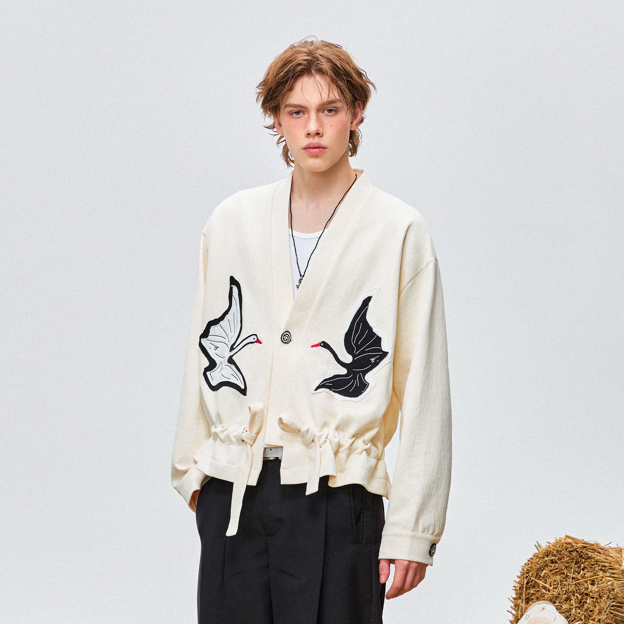 OIPWORD Swan Appliqué Drawstring Jacket, premium urban and streetwear designers apparel on PROJECTISR.com, OIPWORD