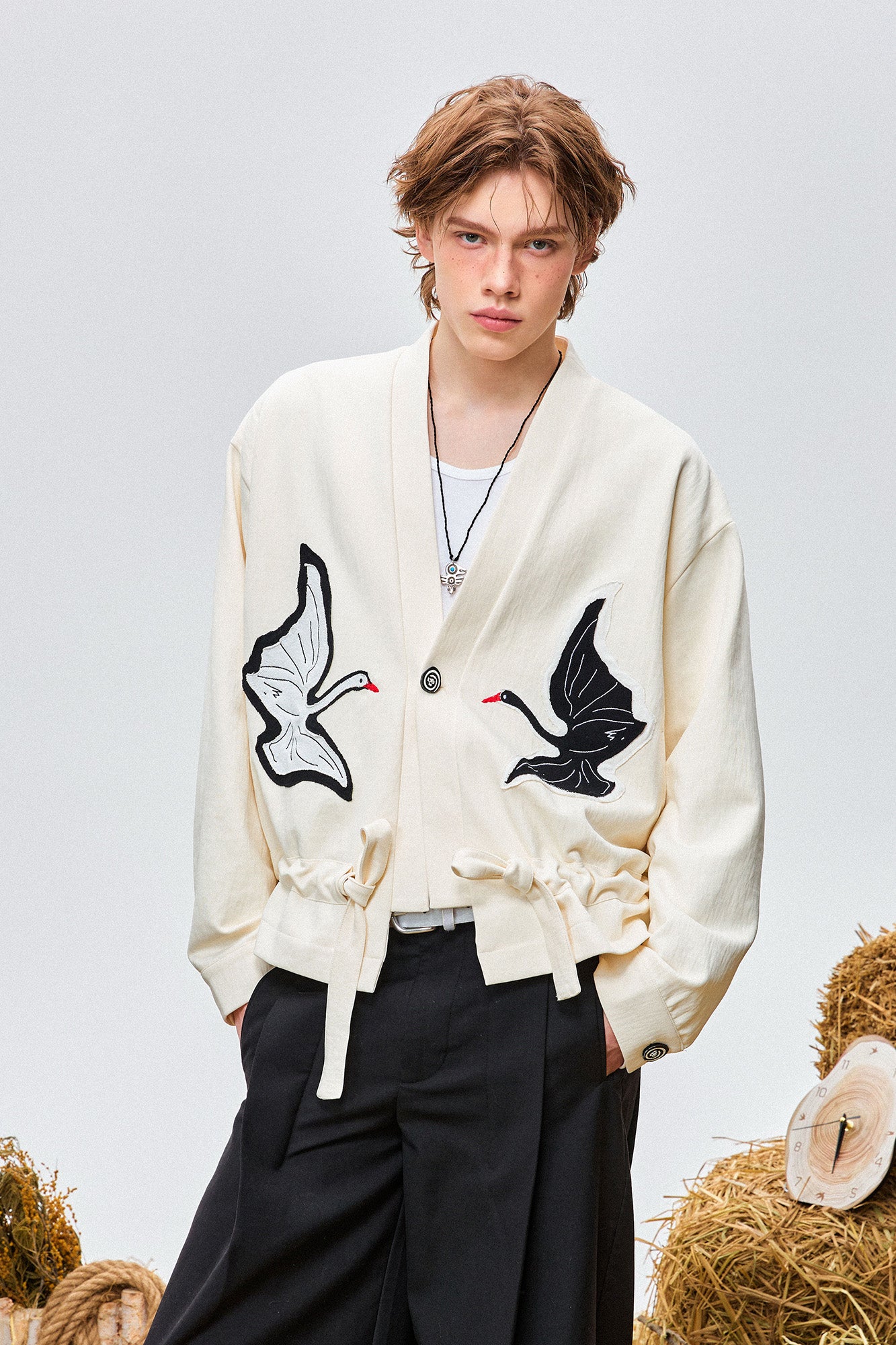 OIPWORD Swan Appliqué Drawstring Jacket, premium urban and streetwear designers apparel on PROJECTISR.com, OIPWORD