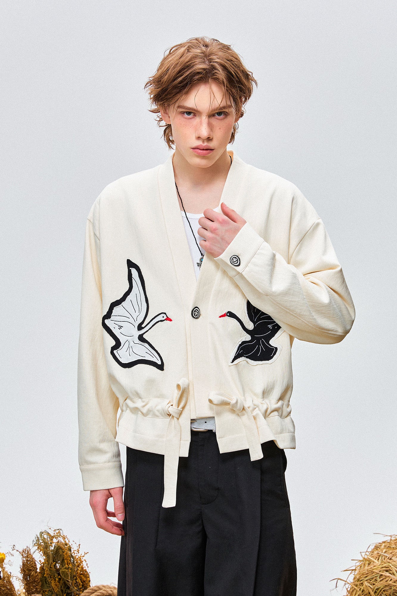 OIPWORD Swan Appliqué Drawstring Jacket, premium urban and streetwear designers apparel on PROJECTISR.com, OIPWORD