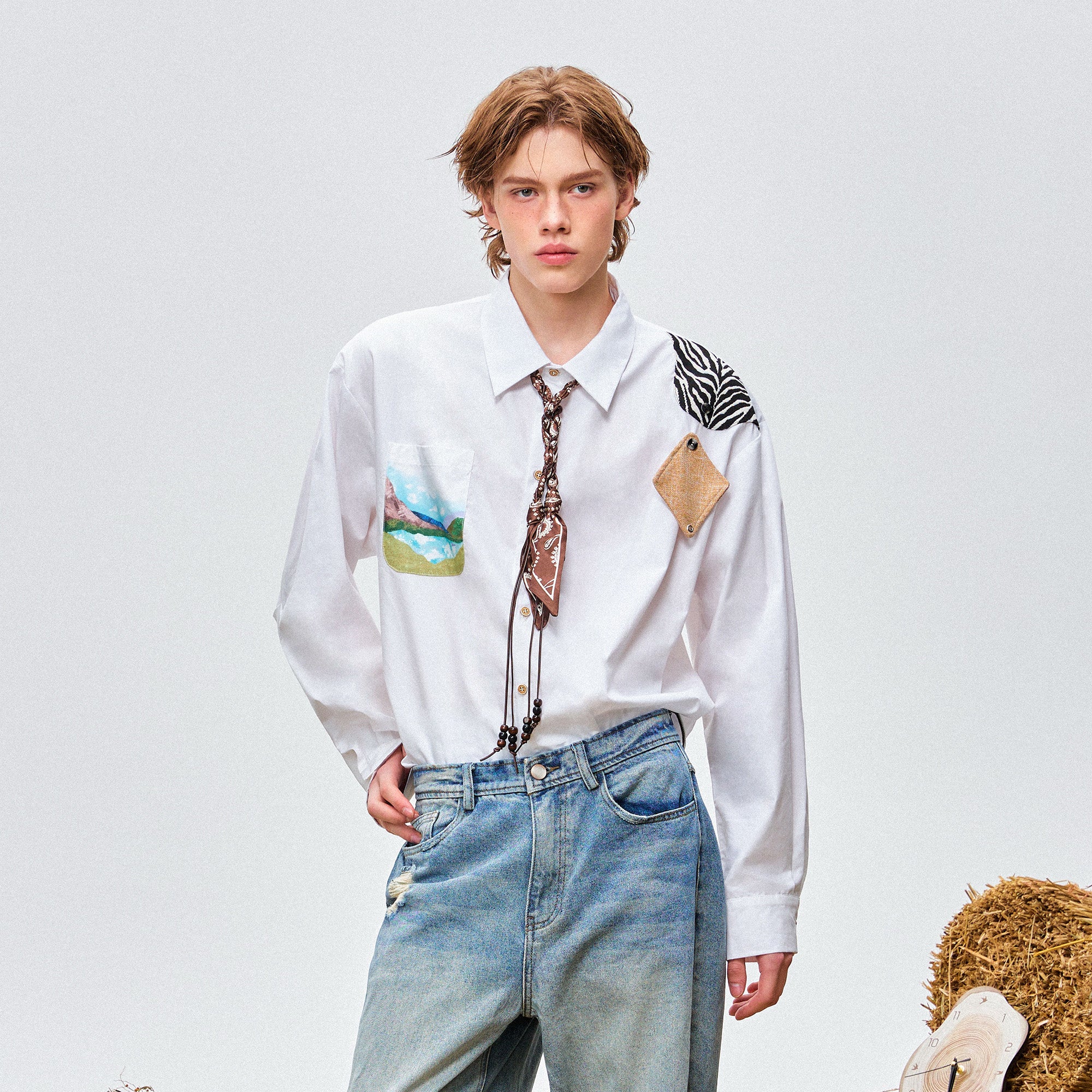 OIPWORD Detachable Patchwork Long-Sleeve Shirt, premium urban and streetwear designers apparel on PROJECTISR.com, OIPWORD