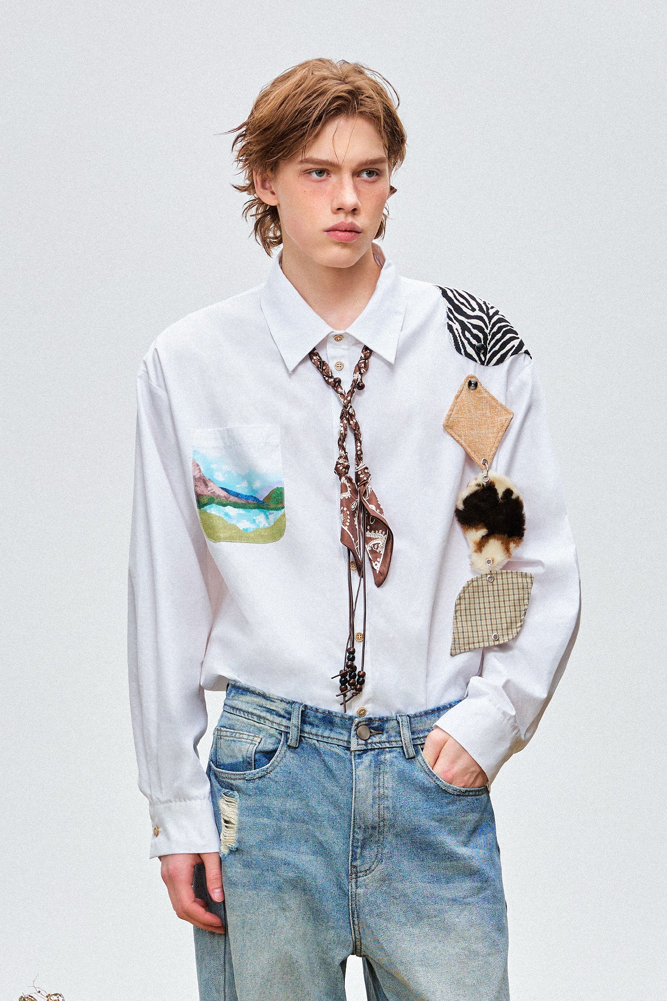 OIPWORD Detachable Patchwork Long-Sleeve Shirt, premium urban and streetwear designers apparel on PROJECTISR.com, OIPWORD