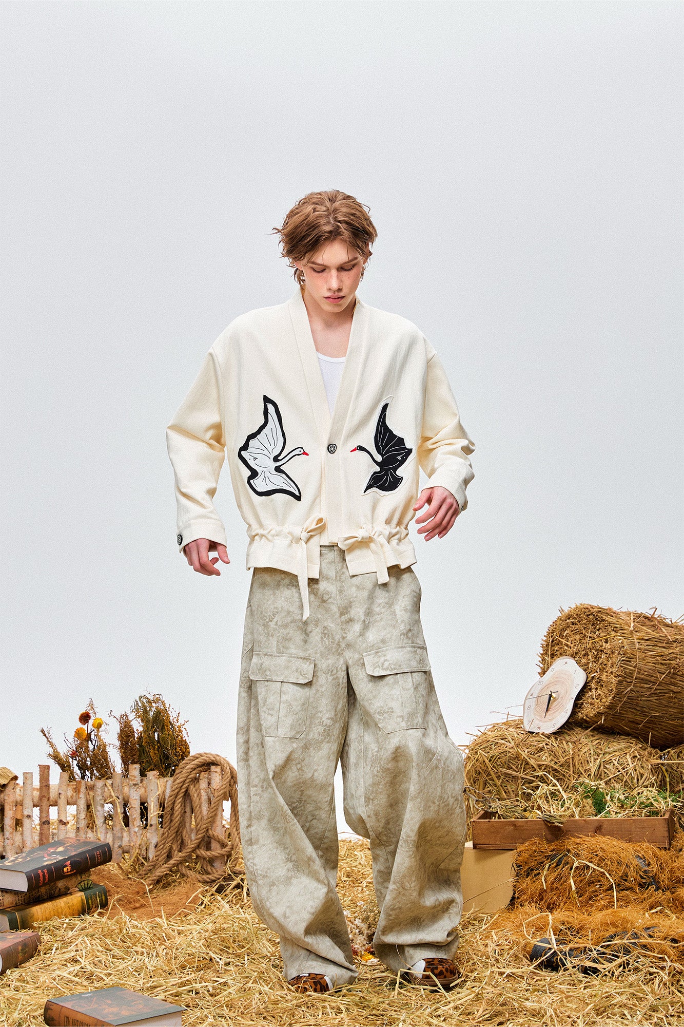 OIPWORD Swan Appliqué Drawstring Jacket, premium urban and streetwear designers apparel on PROJECTISR.com, OIPWORD