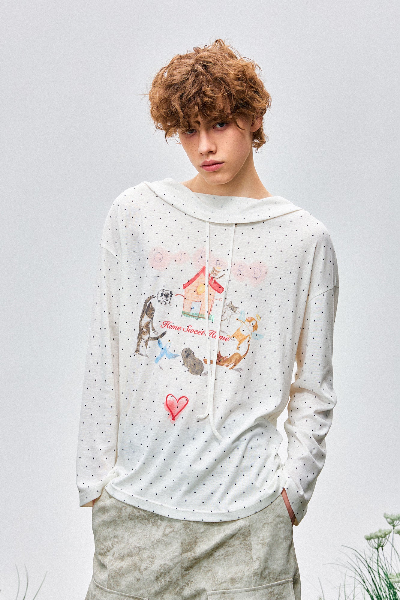 OIPWORD Polka Dot Graphic Hooded Long-Sleeve Tee, premium urban and streetwear designers apparel on PROJECTISR.com, OIPWORD