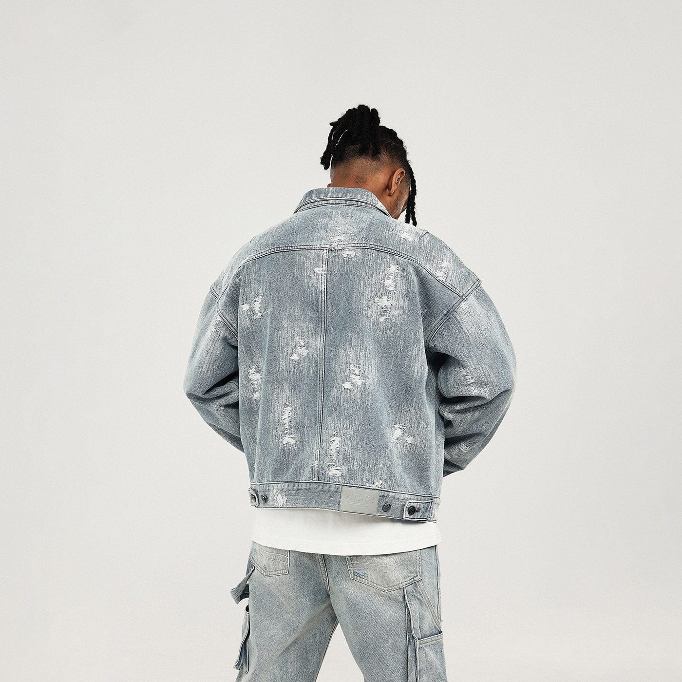 BONELESS Ripped Washed Denim Jacket, premium urban and streetwear designers apparel on PROJECTISR.com, BONELESS