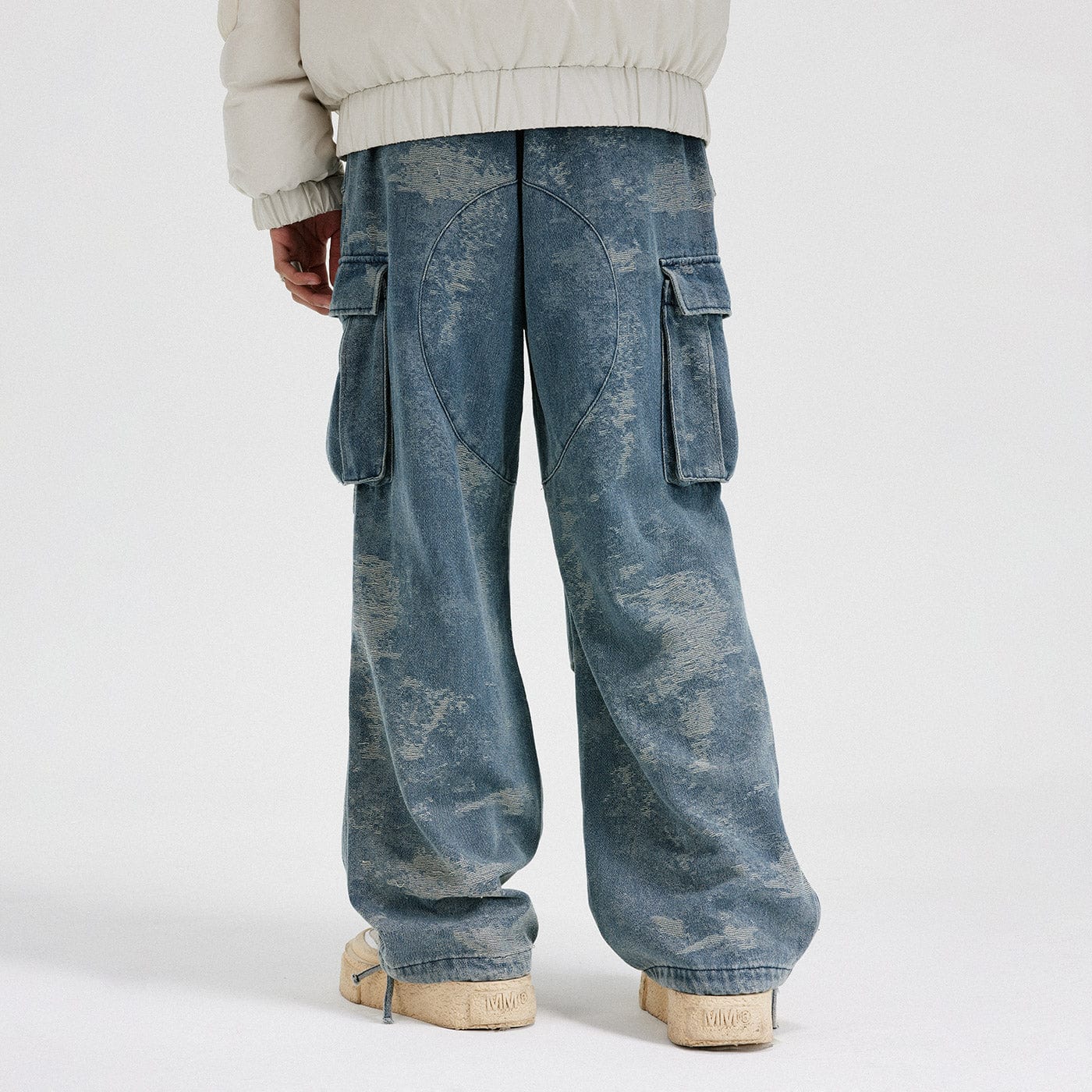 BONELESS Washed Frayed Crinkled Baggy Jeans, premium urban and streetwear designers apparel on PROJECTISR.com, BONELESS