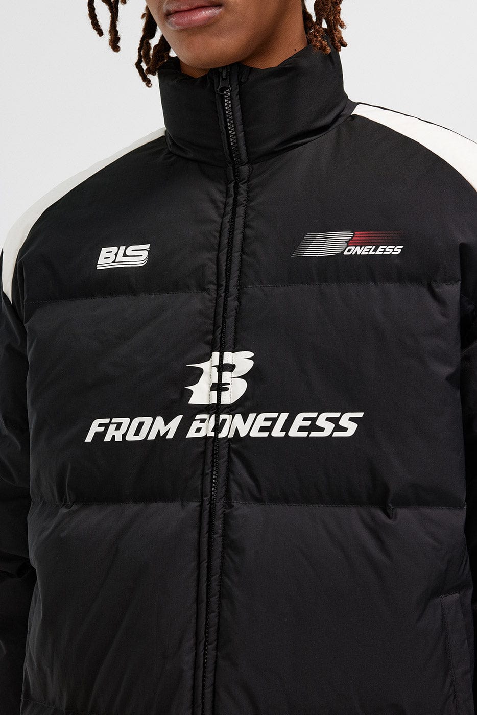 BONELESS Racing Down Jacket, premium urban and streetwear designers apparel on PROJECTISR.com, BONELESS