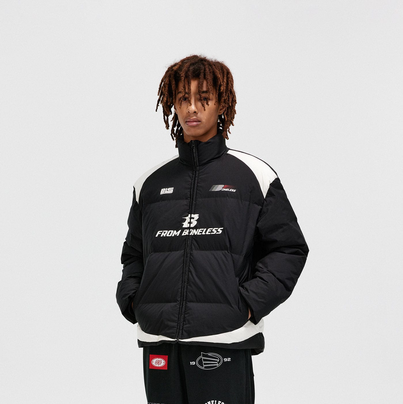 BONELESS Racing Down Jacket, premium urban and streetwear designers apparel on PROJECTISR.com, BONELESS