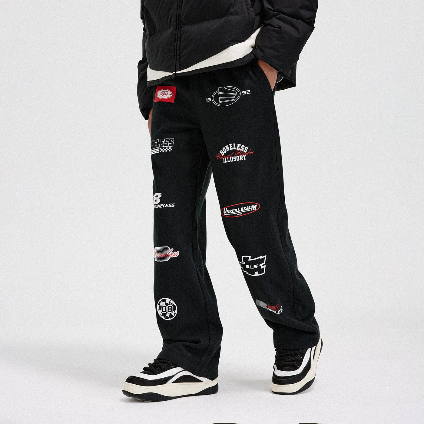 BONELESS Racing Logo Sweatpants, premium urban and streetwear designers apparel on PROJECTISR.com, BONELESS