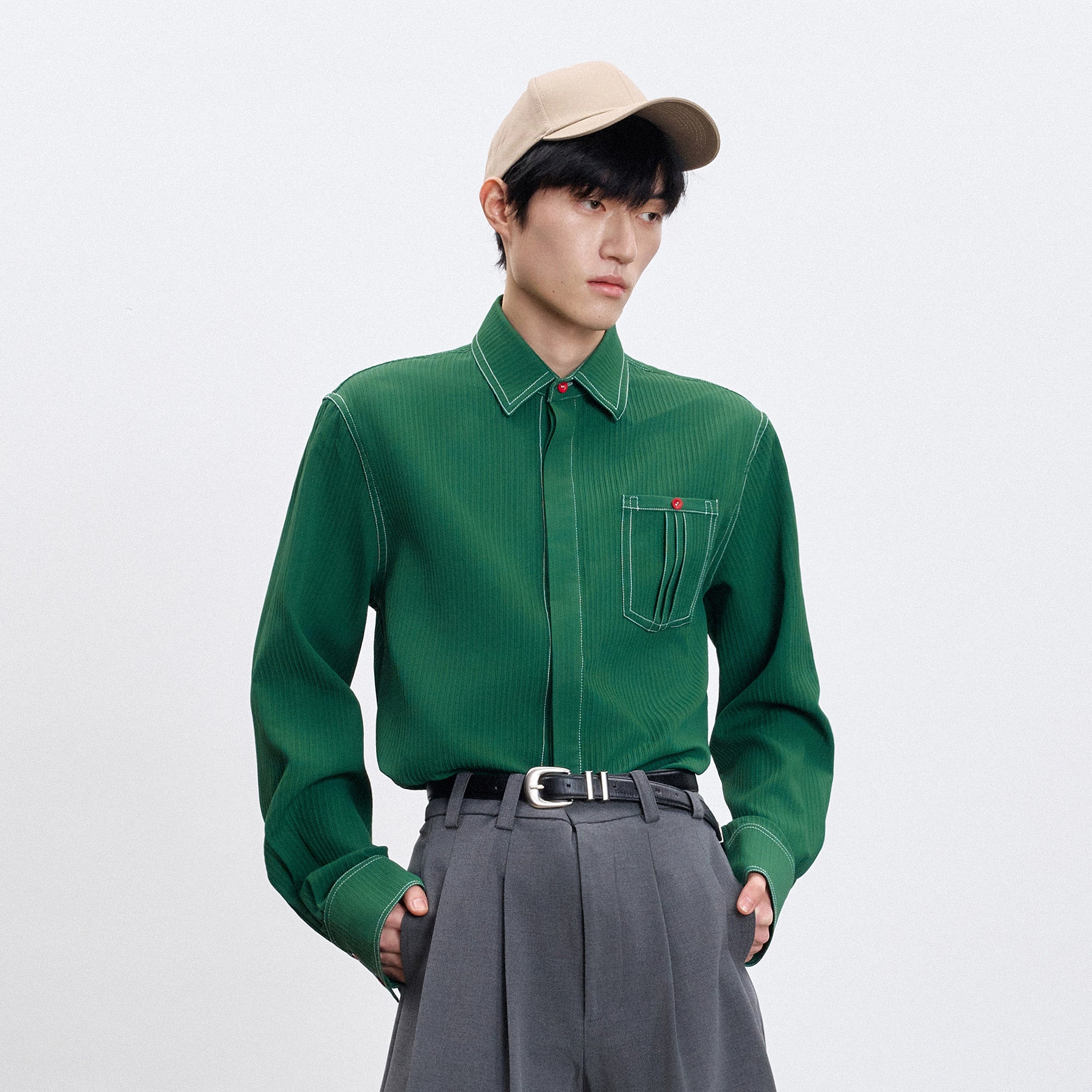 TUIMU Essential Contrast-Stitch Shirt, premium urban and streetwear designers apparel on PROJECTISR.com, TUIMU